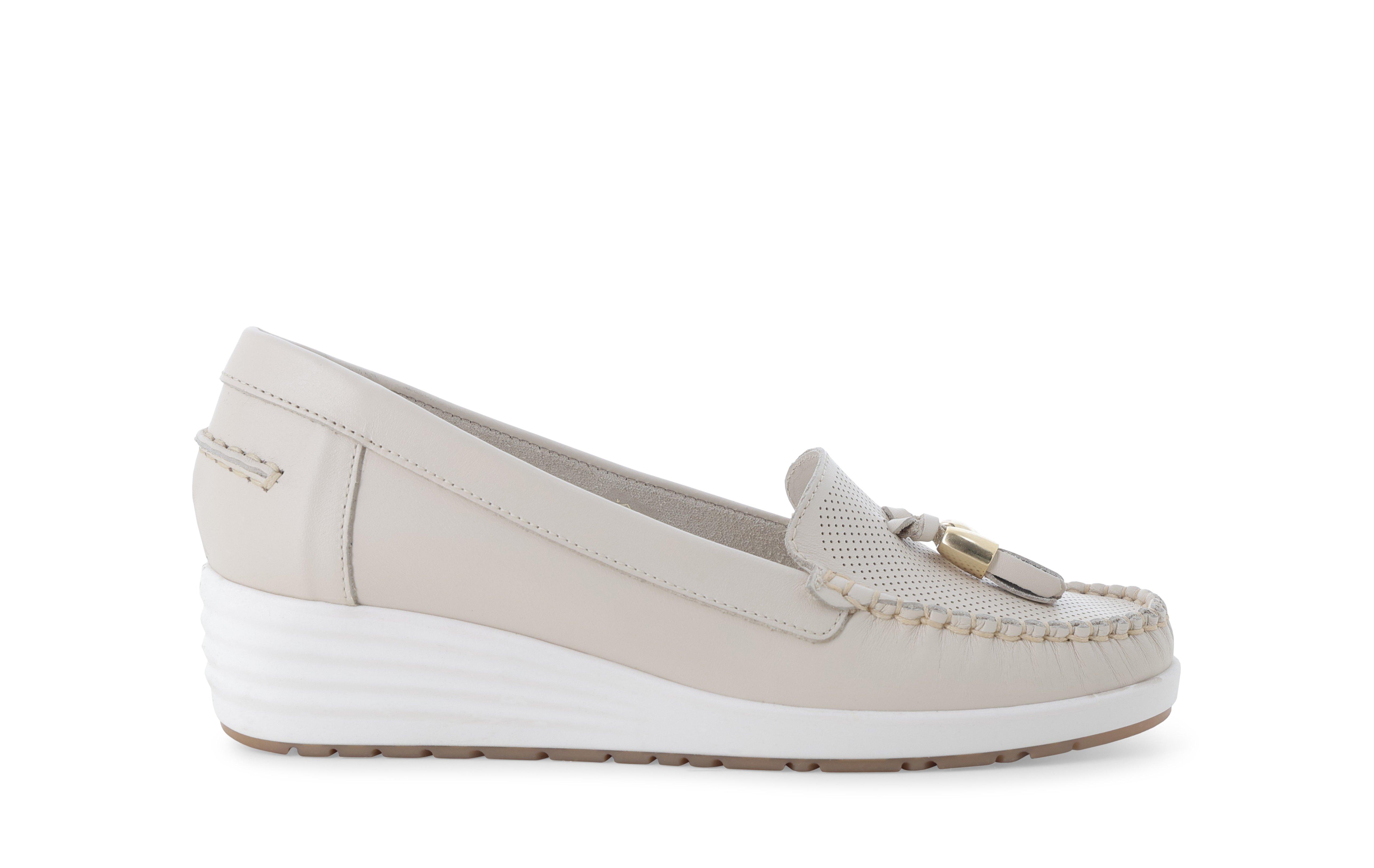 Mocassino con zeppa comodo in pelle beige vaniglia 01027q 39
