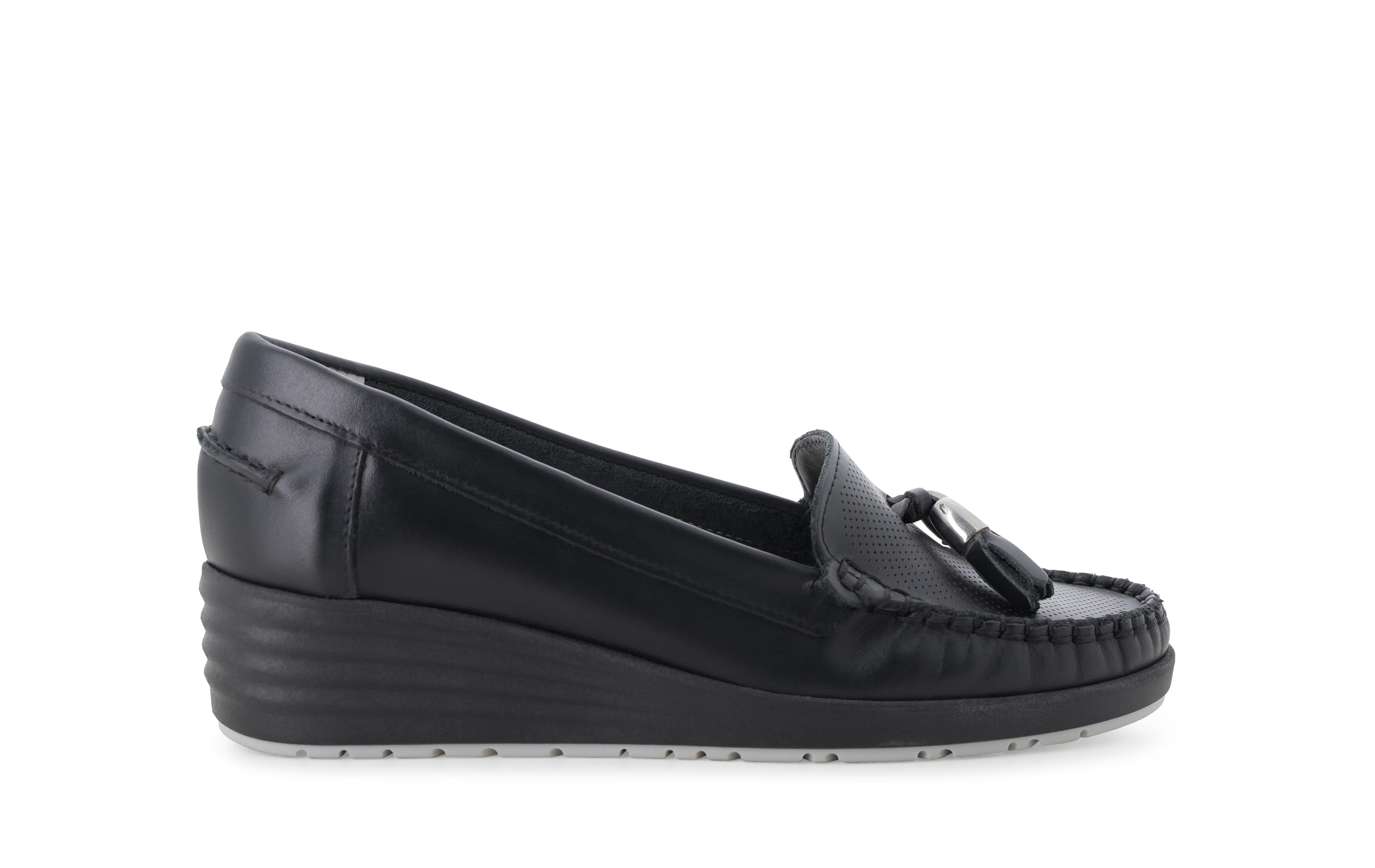 Mocassino con zeppa comodo in pelle nero 01027q 38