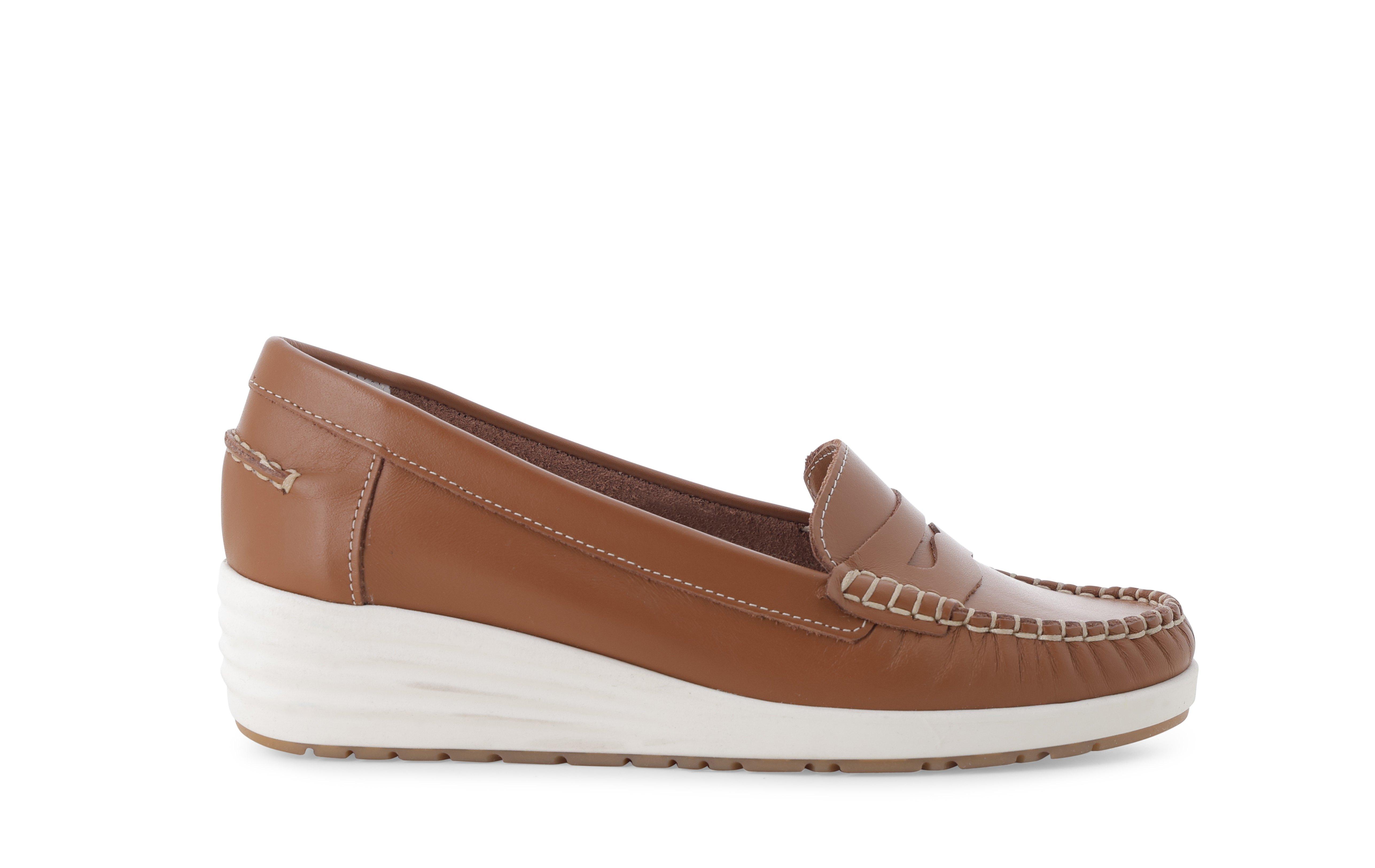 Mocassino comodo classico con zeppa in pelle cuoio 01028q 39