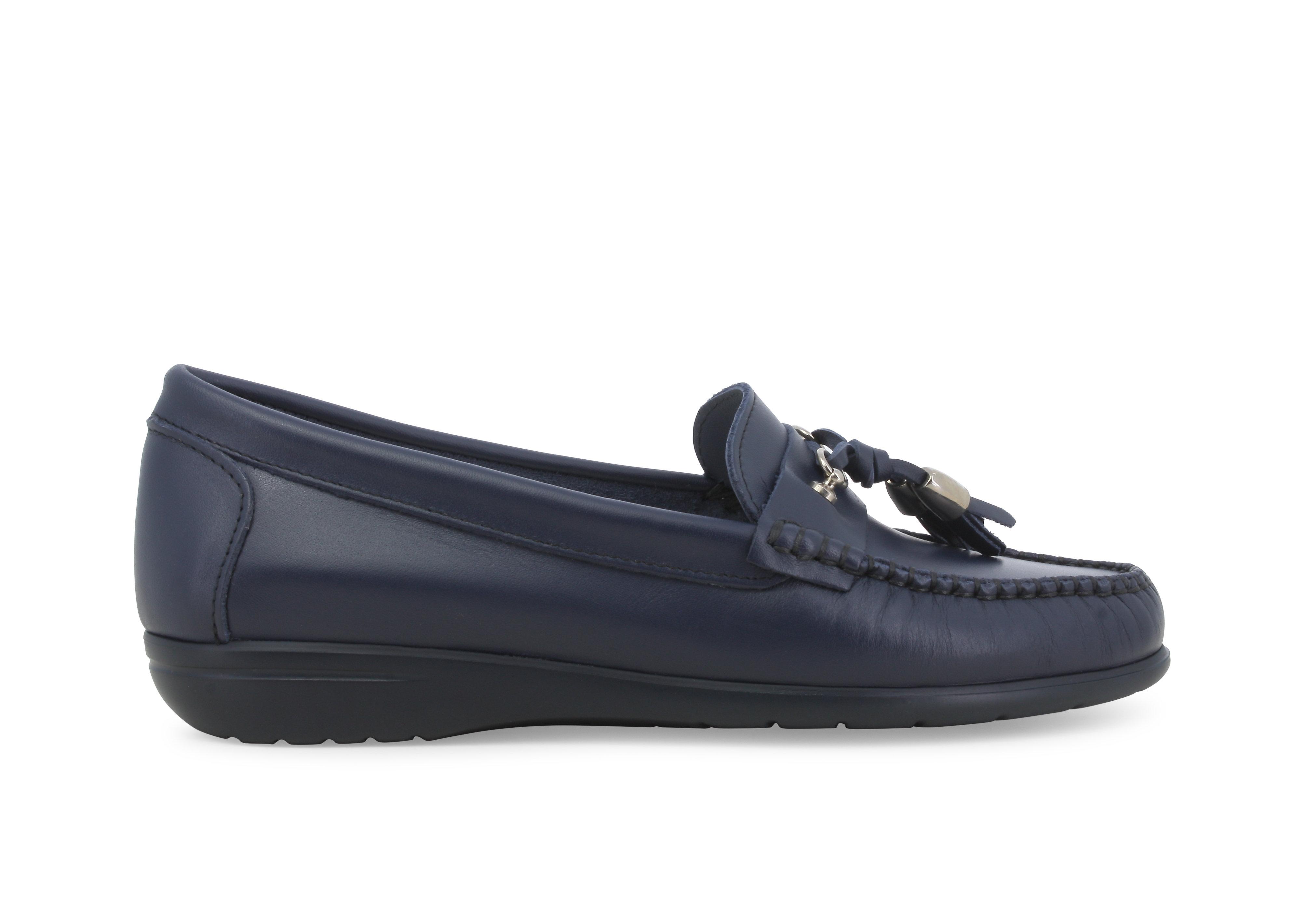 Mocassino basso comodo con nappe in pelle blu 01087q