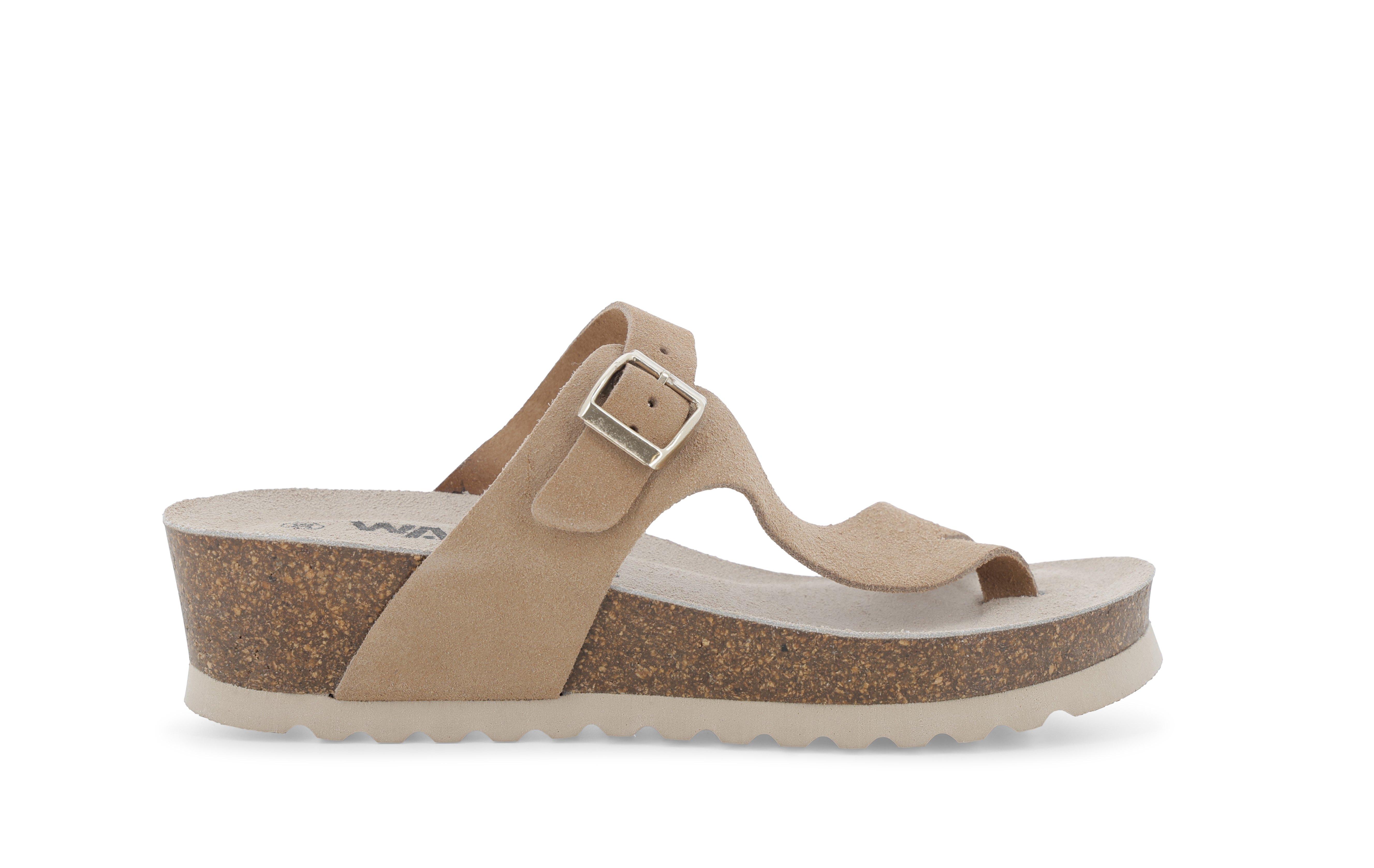 Ciabatta infradito con zeppa in sughero 018140q comfort e stile in camoscio bege 36