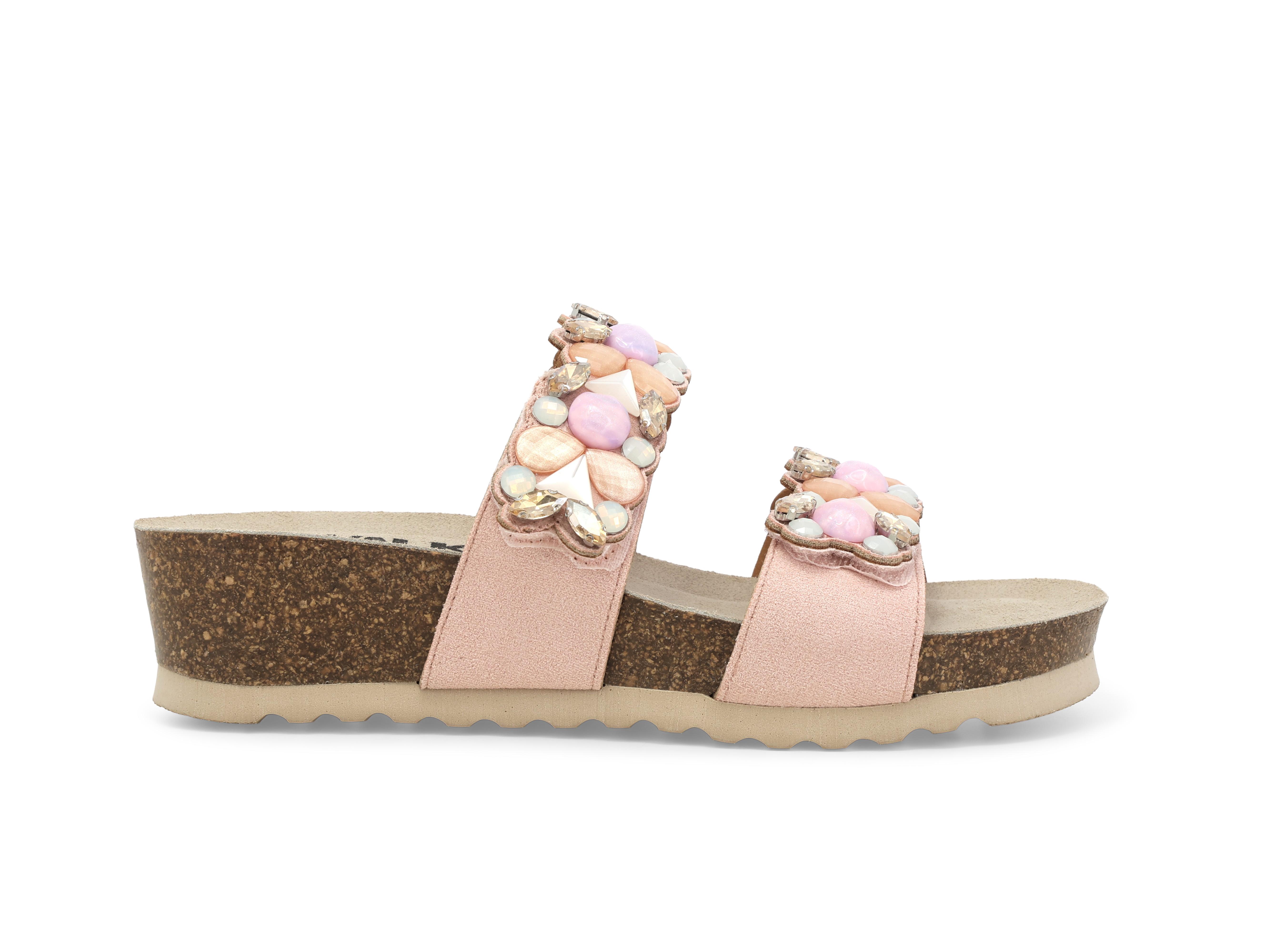 Sandalo slide con pietre gioiello 018147q zeppa in sughero e decorazioni rosa cipria 39