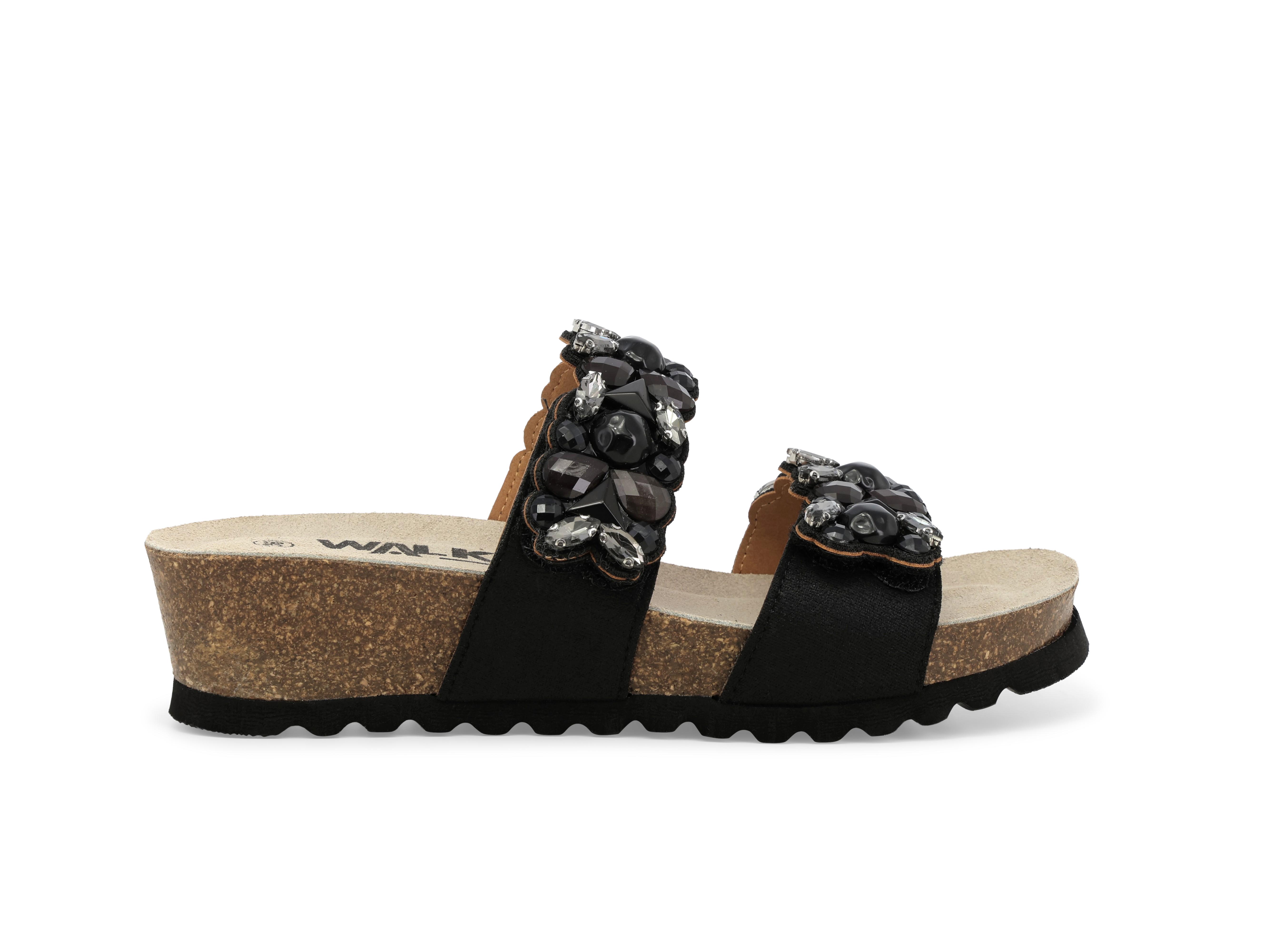Sandalo slide con pietre gioiello 018147q zeppa in sughero e decorazioni nero 41