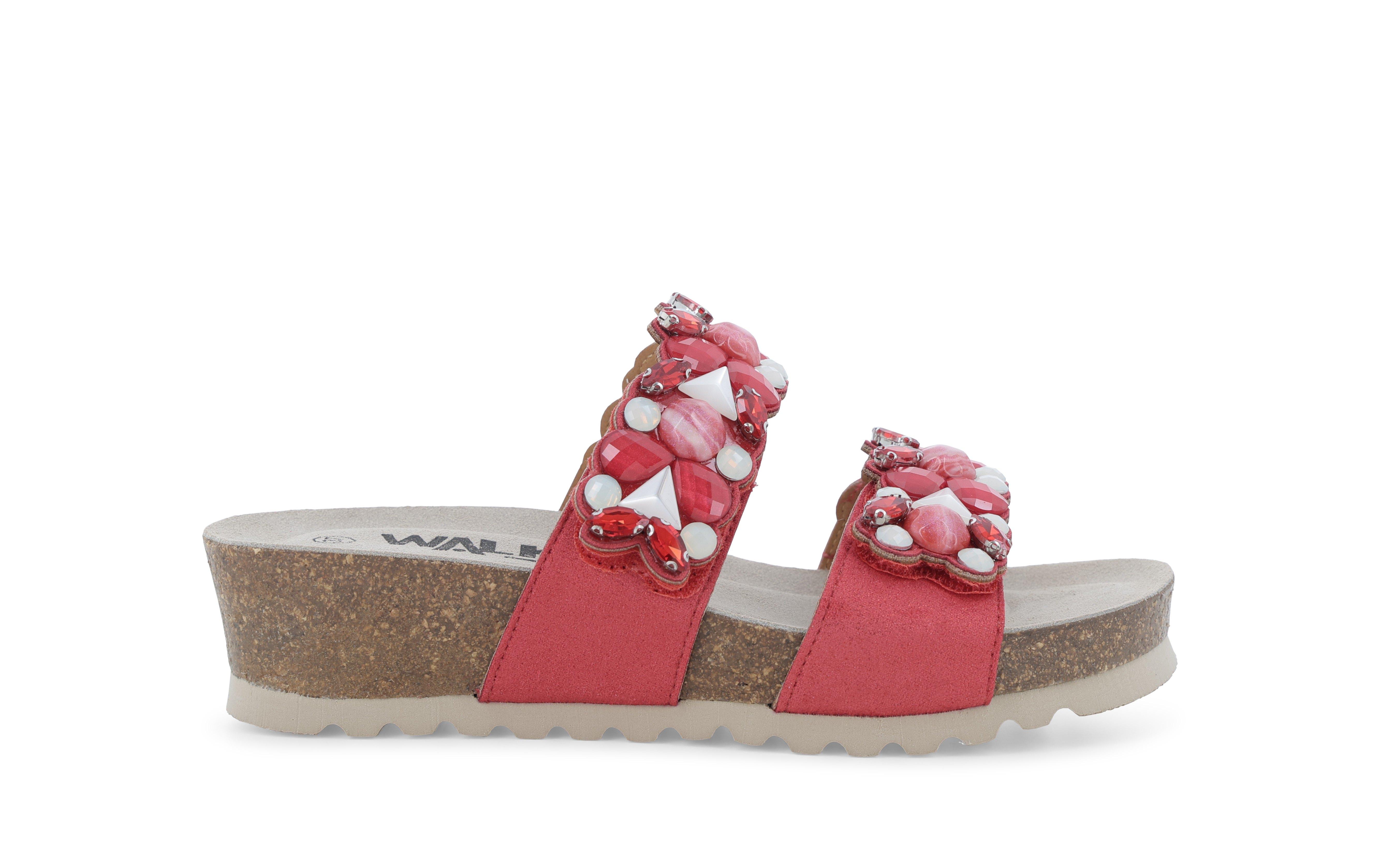 Sandalo slide con pietre gioiello 018147q zeppa in sughero e decorazioni rosso 39