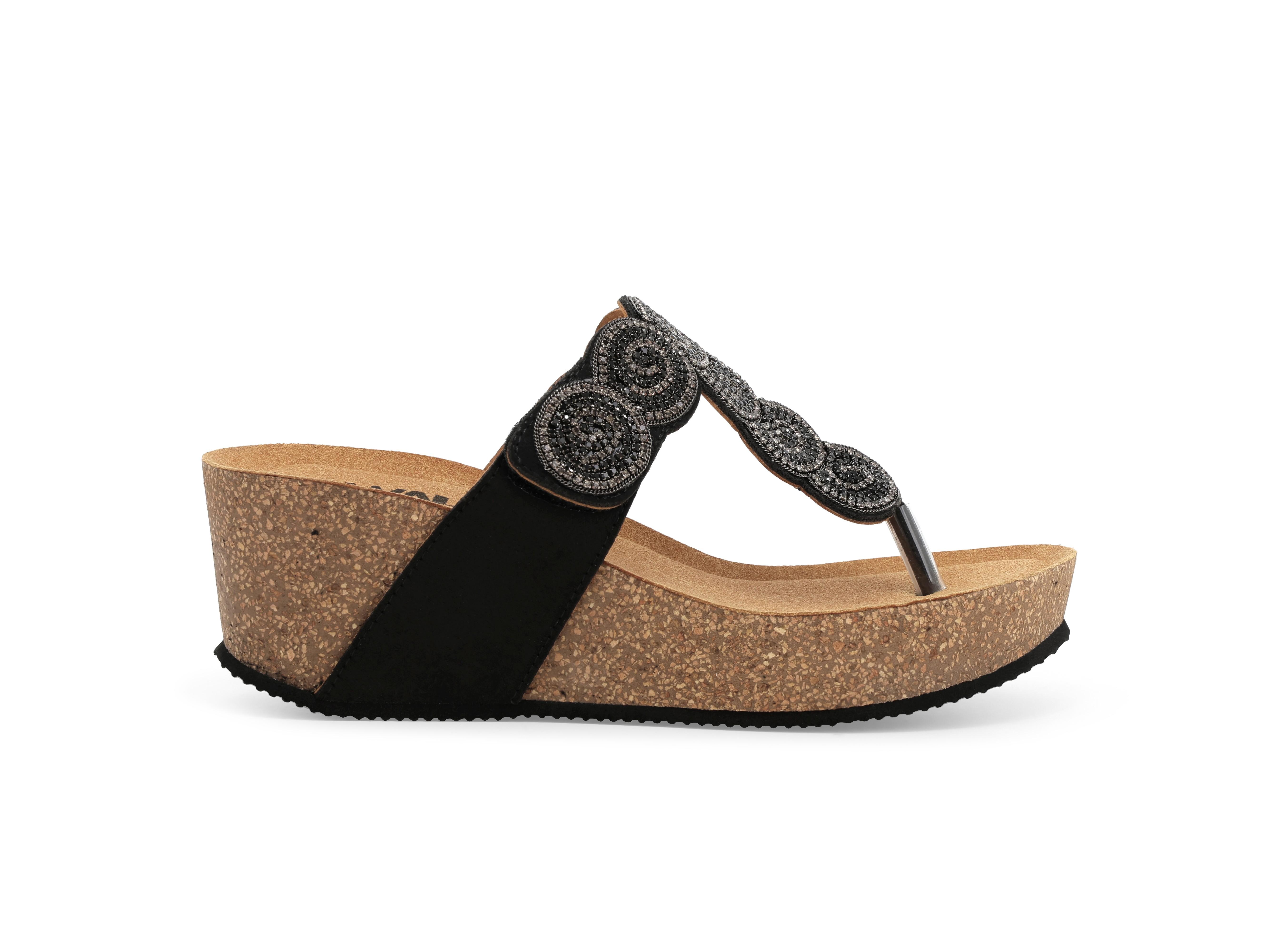 Infradito con zeppa in sughero e tomaia nera decorata 018153q 37