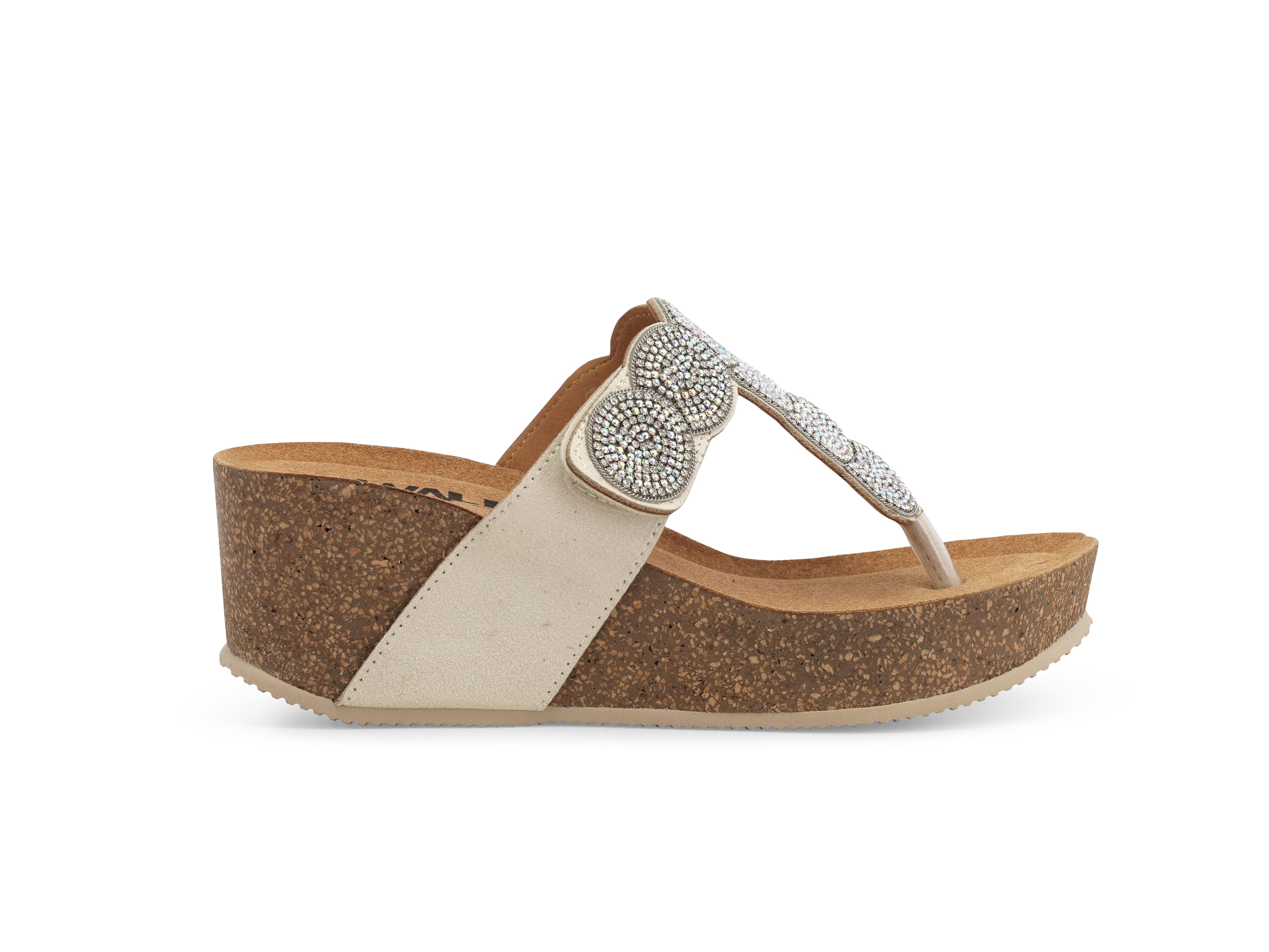 Infradito con zeppa in sughero e tomaia beige con cristalli 018153q 38