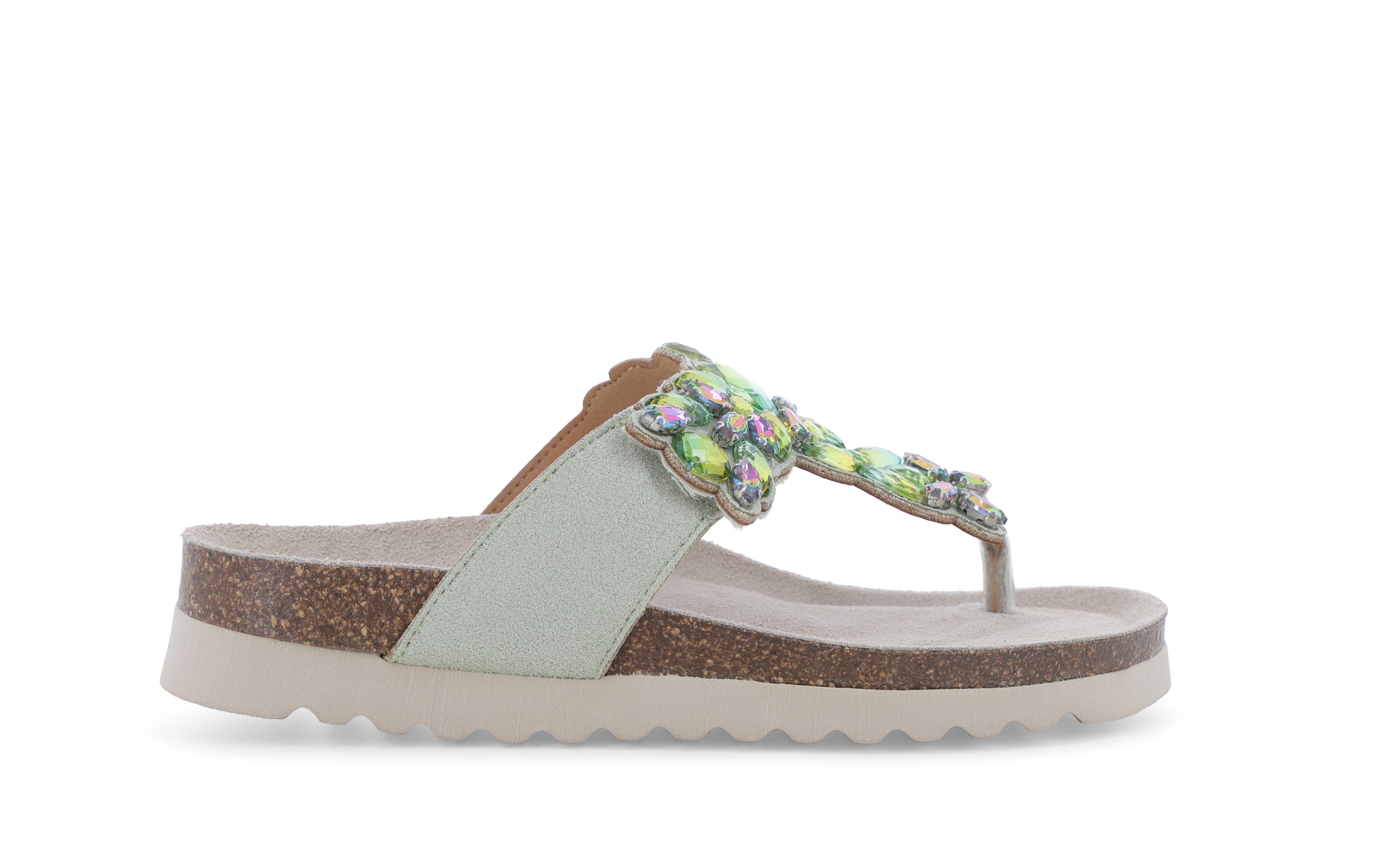 Infradito con zeppa in sughero e gioielli verde menta 018162q 36