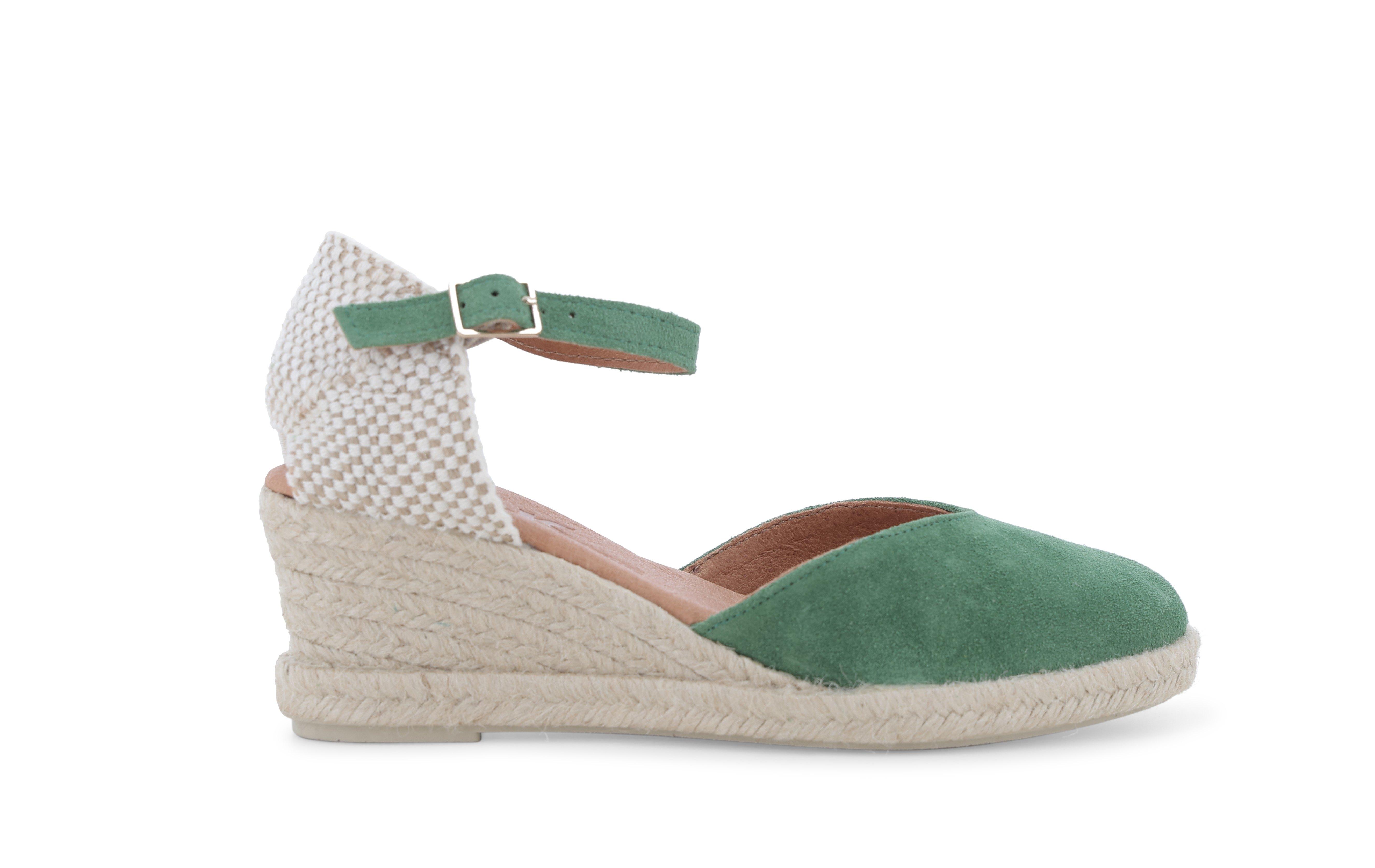 Espadrillas con zeppa in corda e tomaia in camoscio verde 018206q 36