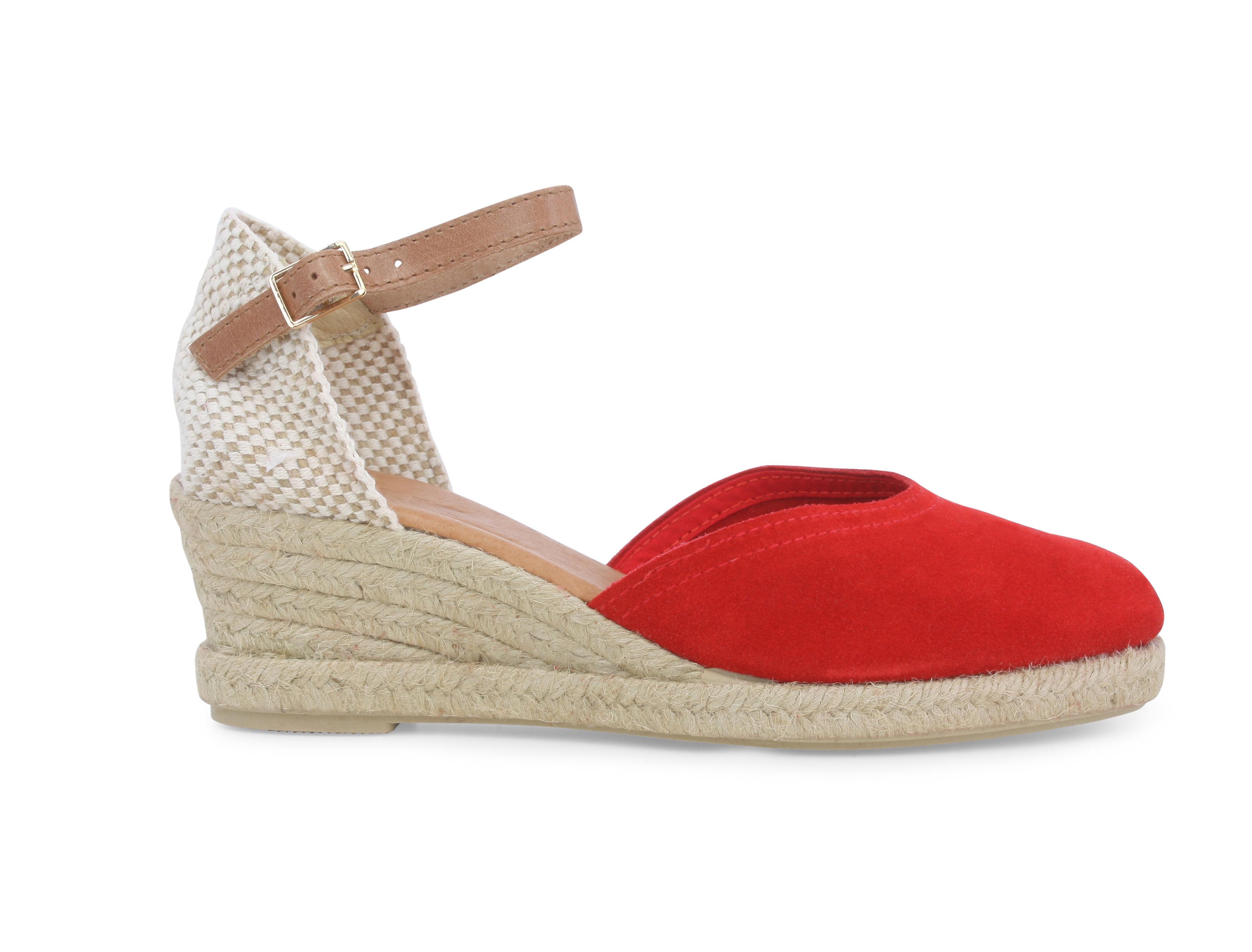 Espadrillas con zeppa in corda e tomaia in camoscio rosso 018206q 41