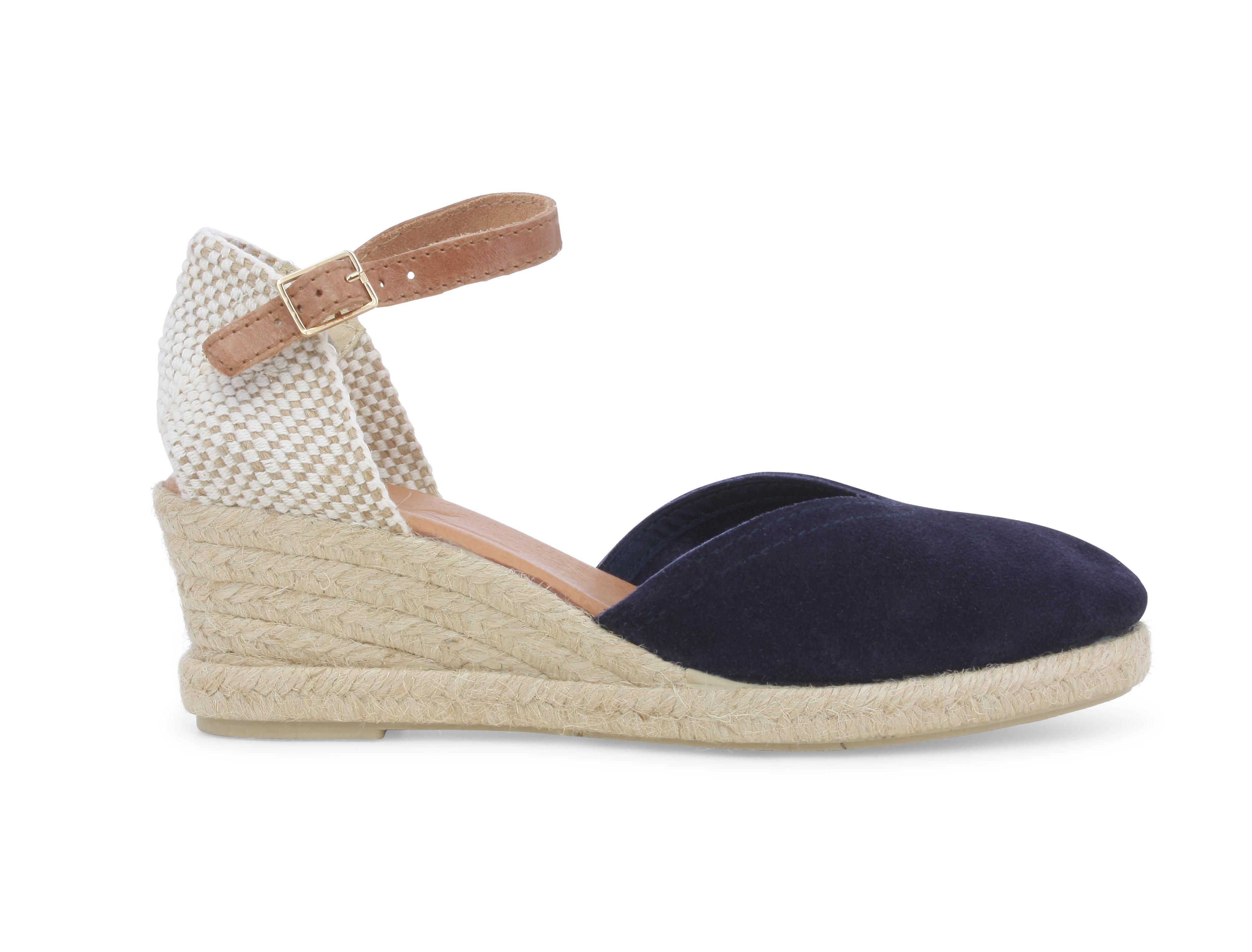 Espadrillas con zeppa in corda e tomaia in camoscio blu navy 018206q