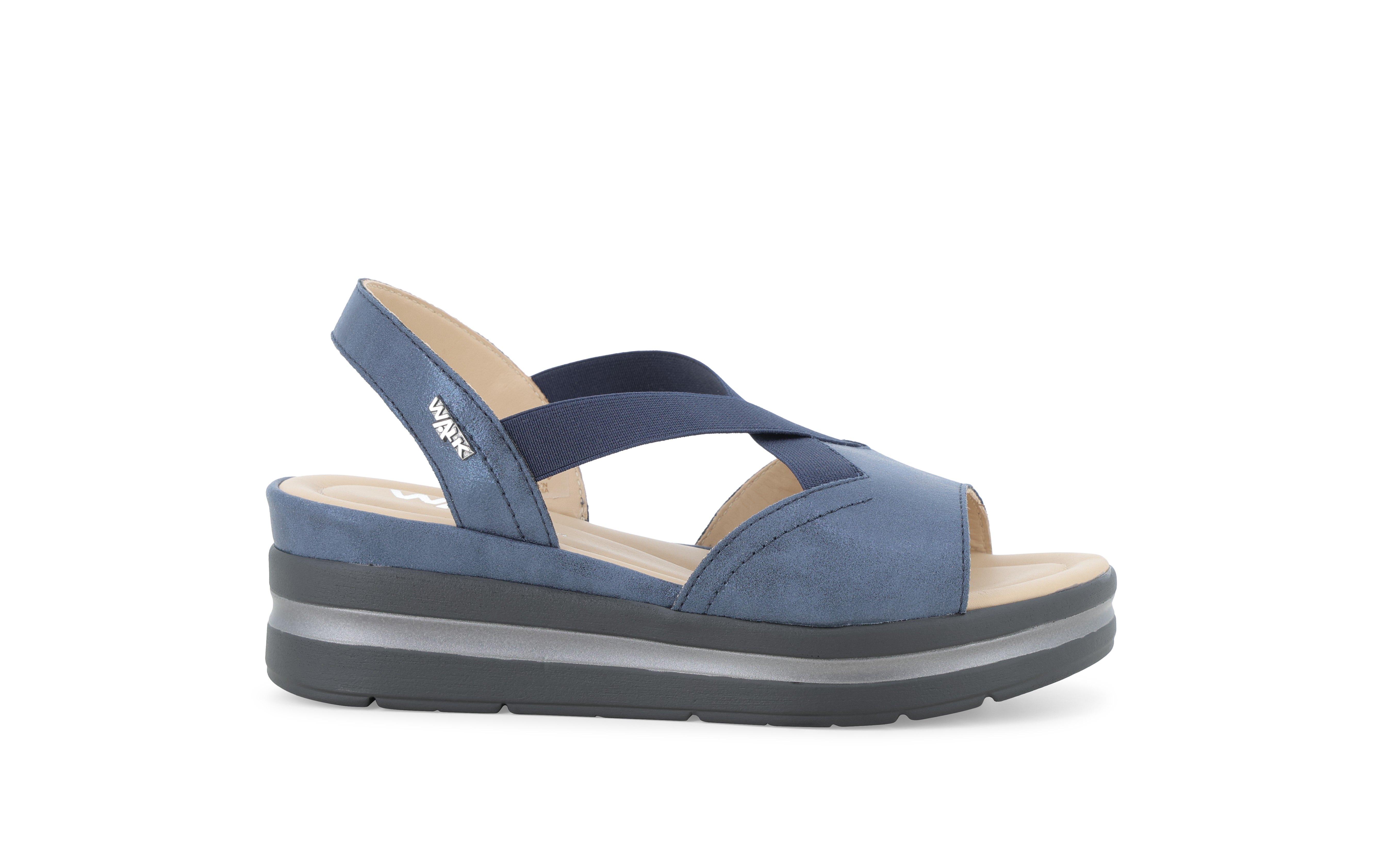 Sandalo sportivo con zeppa platform e fasce elastiche blu 019243q 40