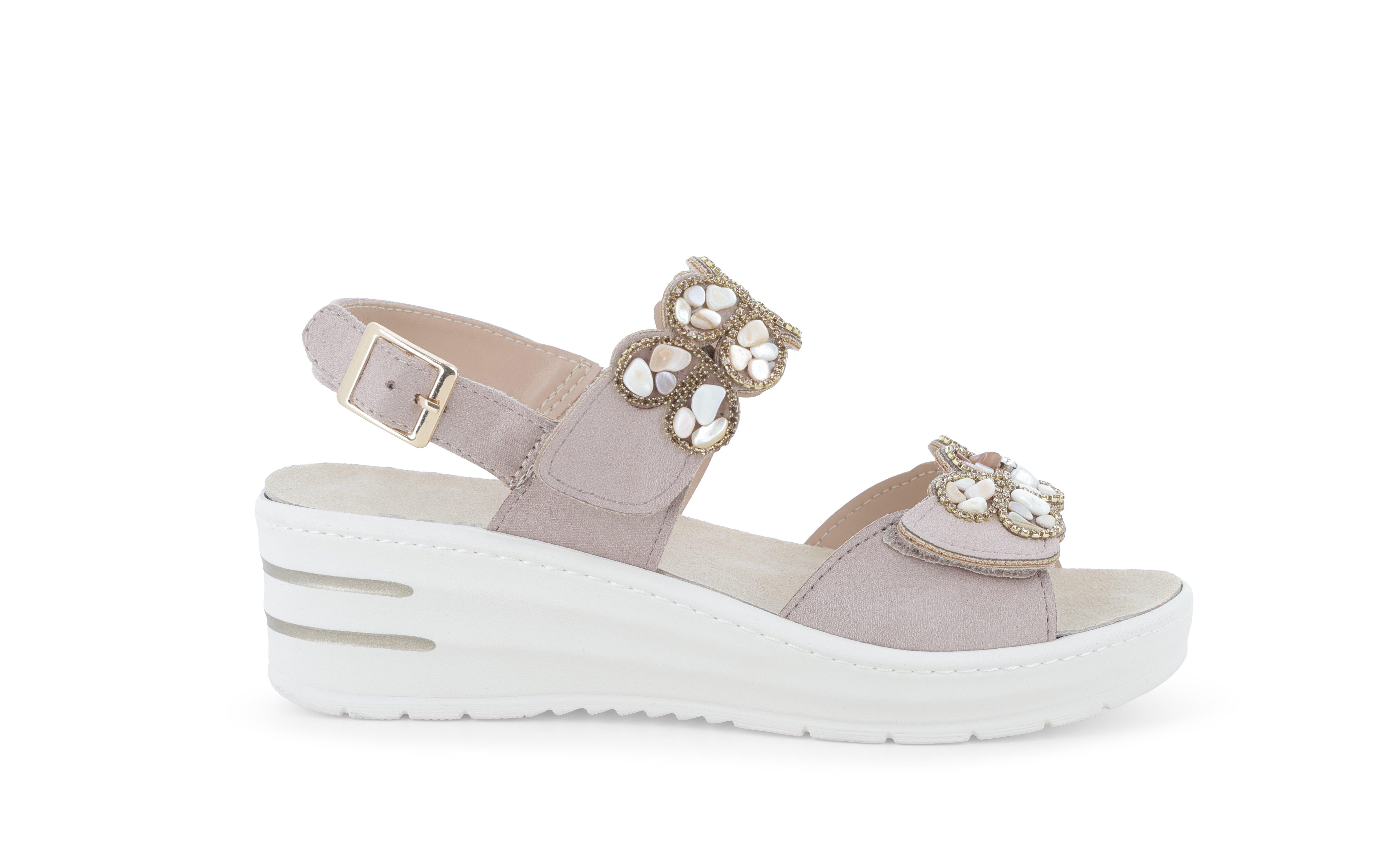 Sandalo sportivo con zeppa platform e cinturini regolabili con strappi beige 019267 38