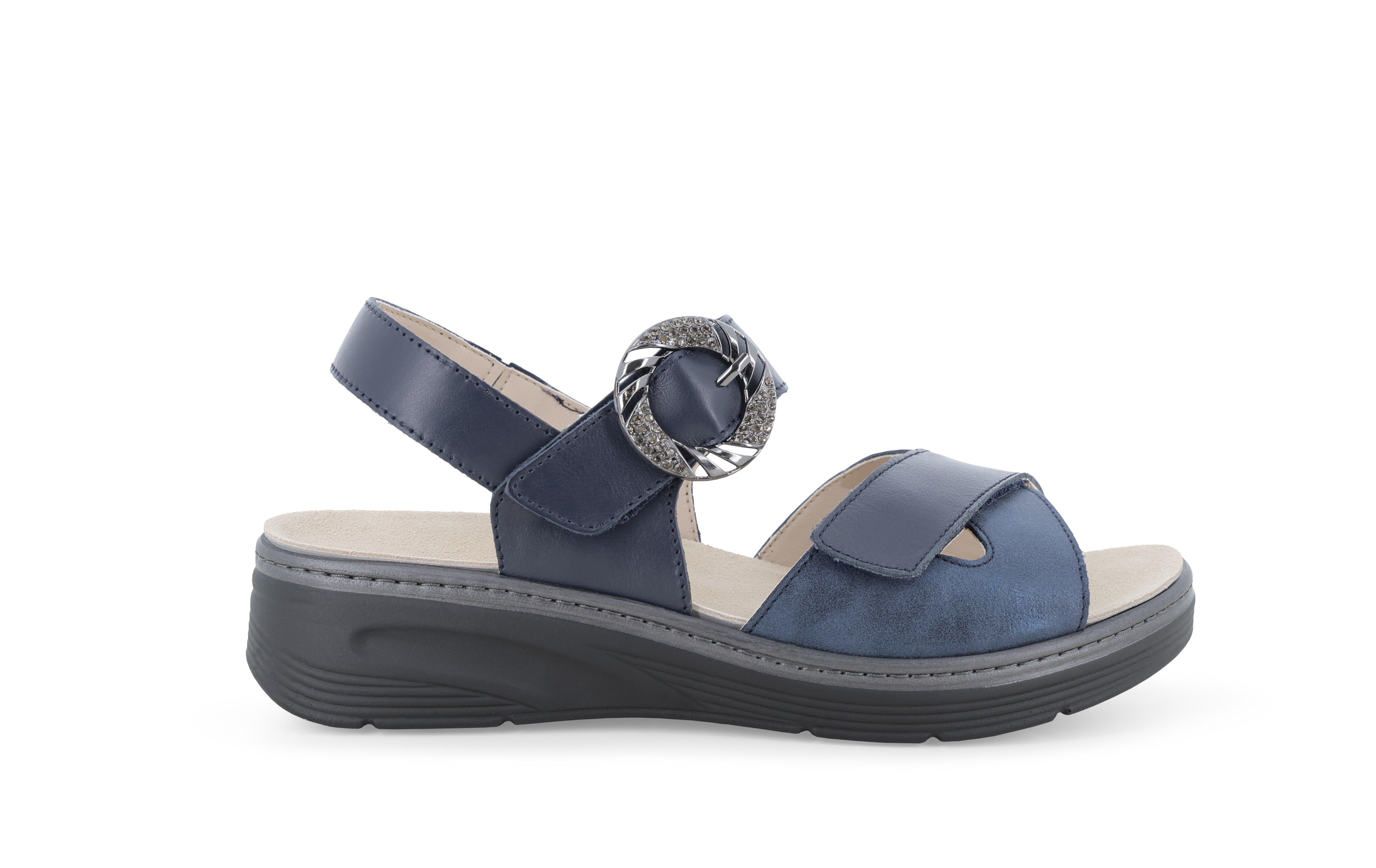 Sandalo sportivo con zeppa platform e cinturini regolabili con strappi blu navy 019283 36