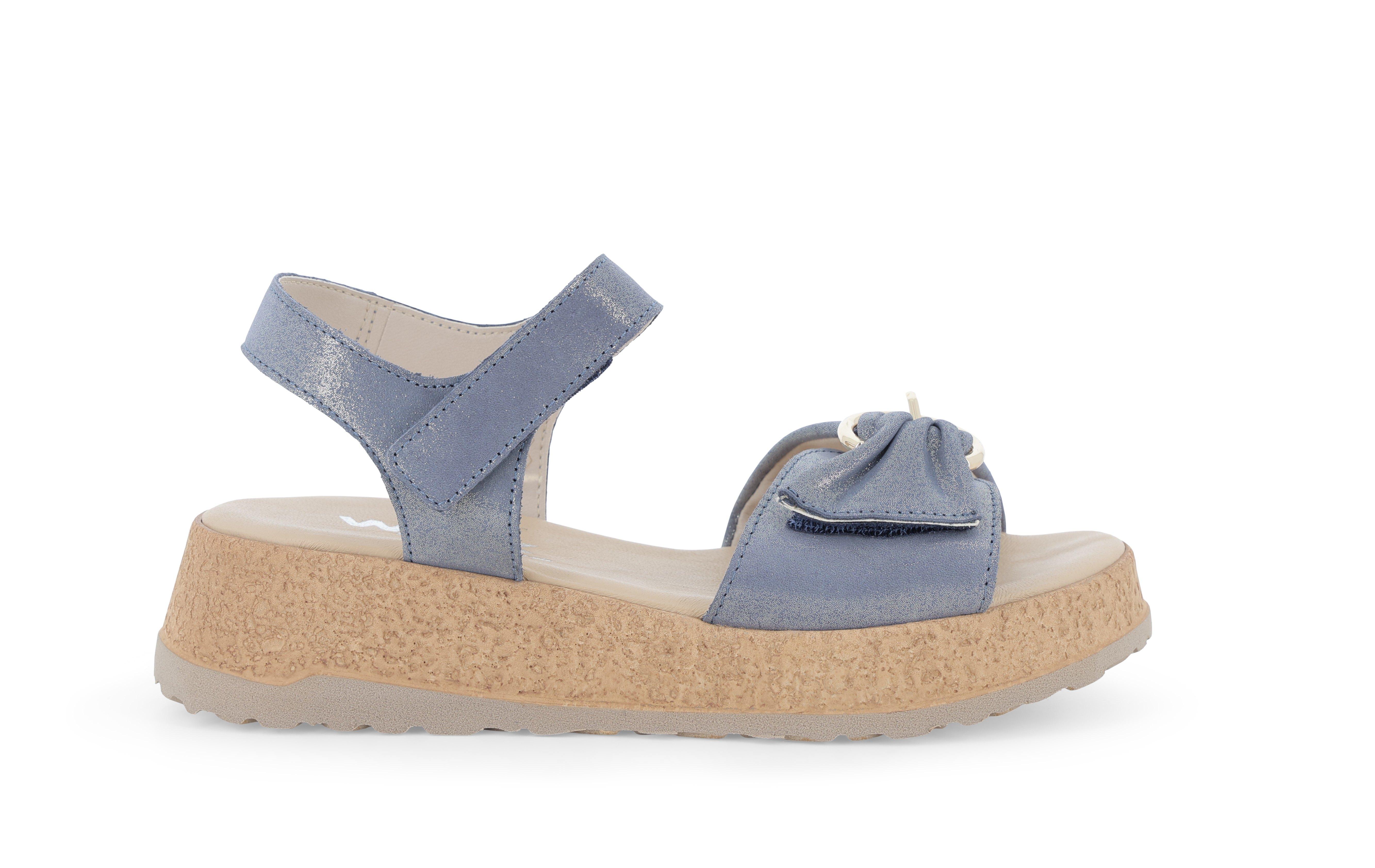 Sandalo sportivo con zeppa platform in pelle blu denim 019287 38