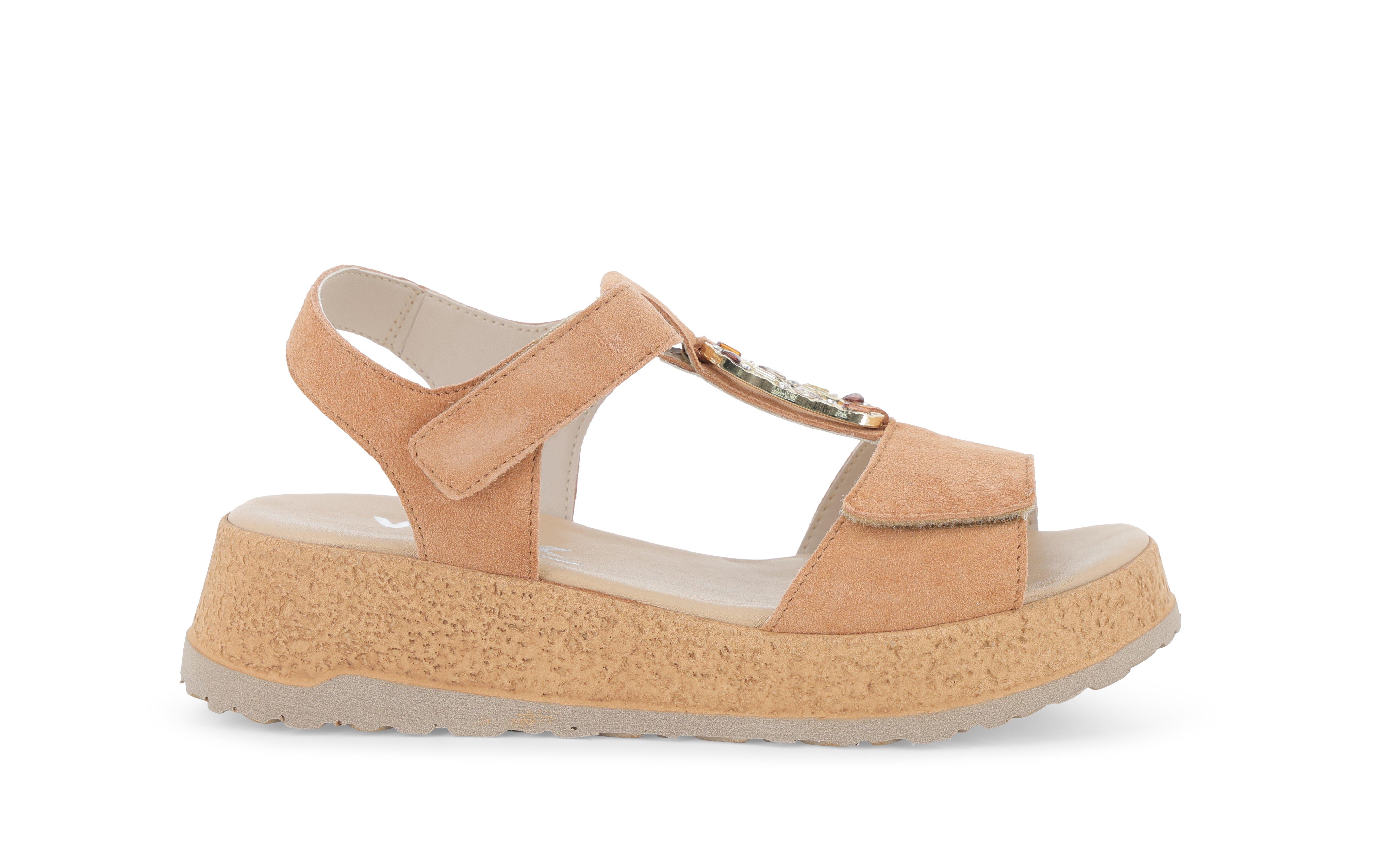 Sandalo sportivo con zeppa platform in pelle beige castagno 019289 36