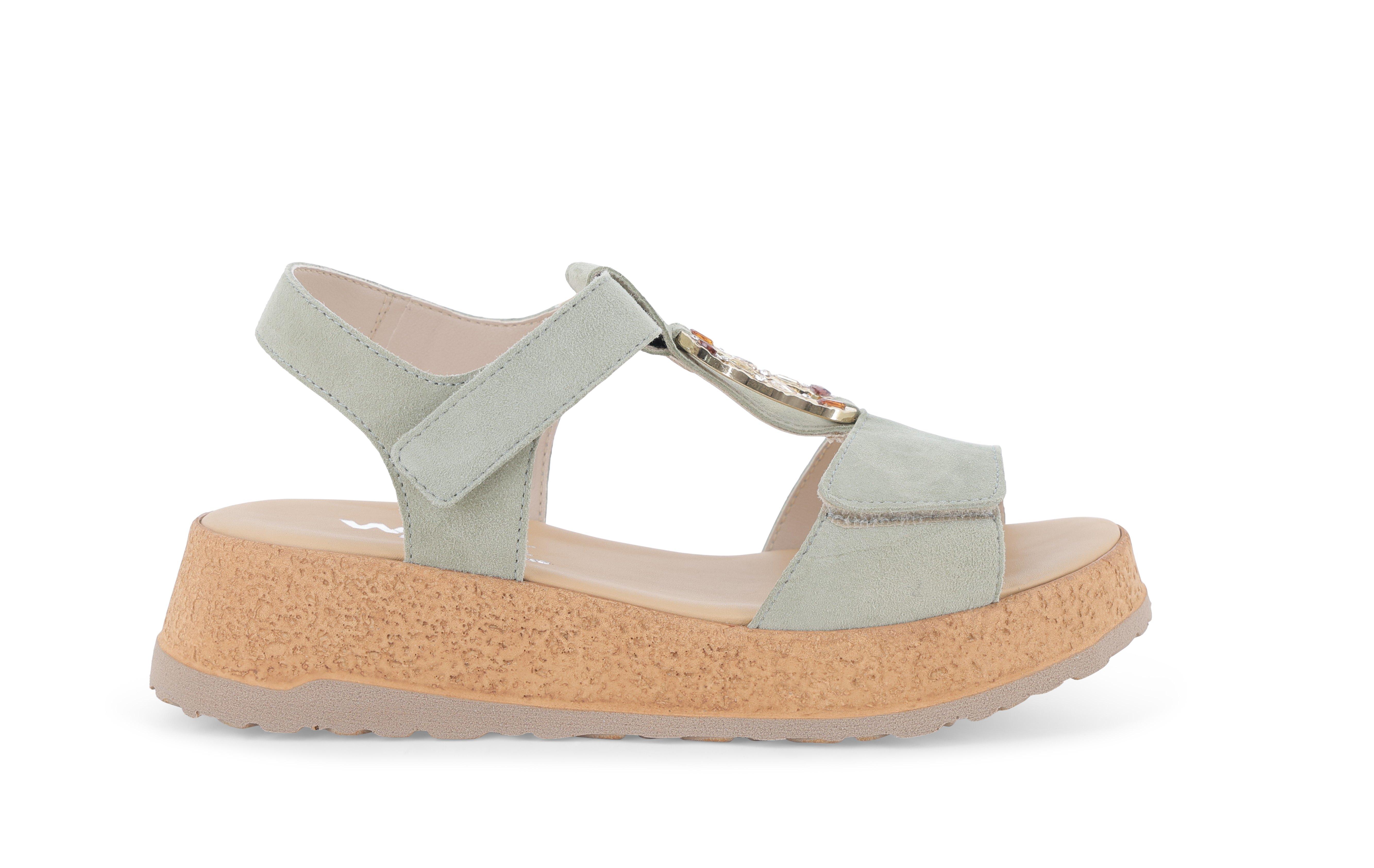 Sandalo sportivo con zeppa platform in camoscio verde salvia 019289