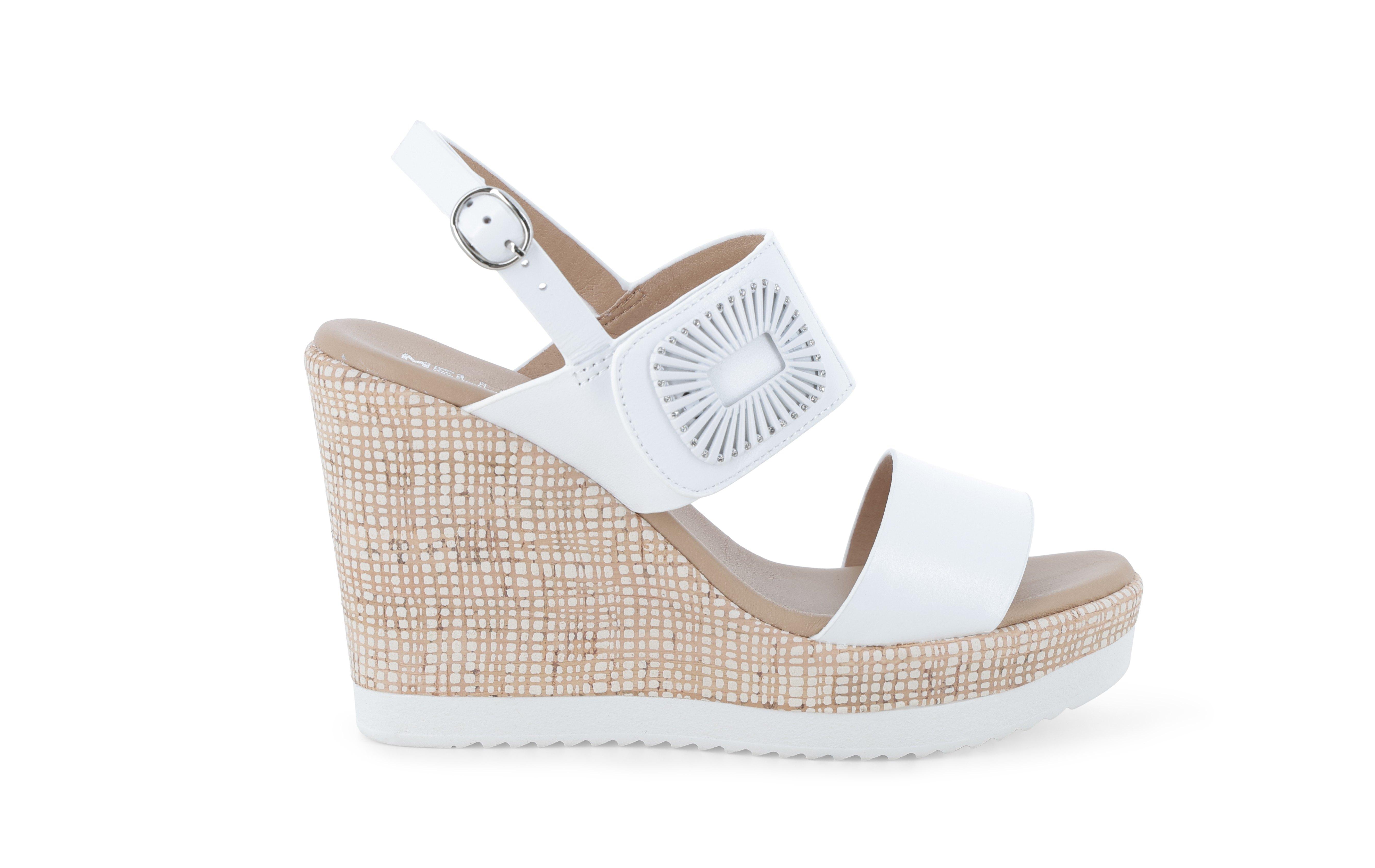 Sandalo donna zeppa alta comodo con cinturino in pelle bianco 031001 40