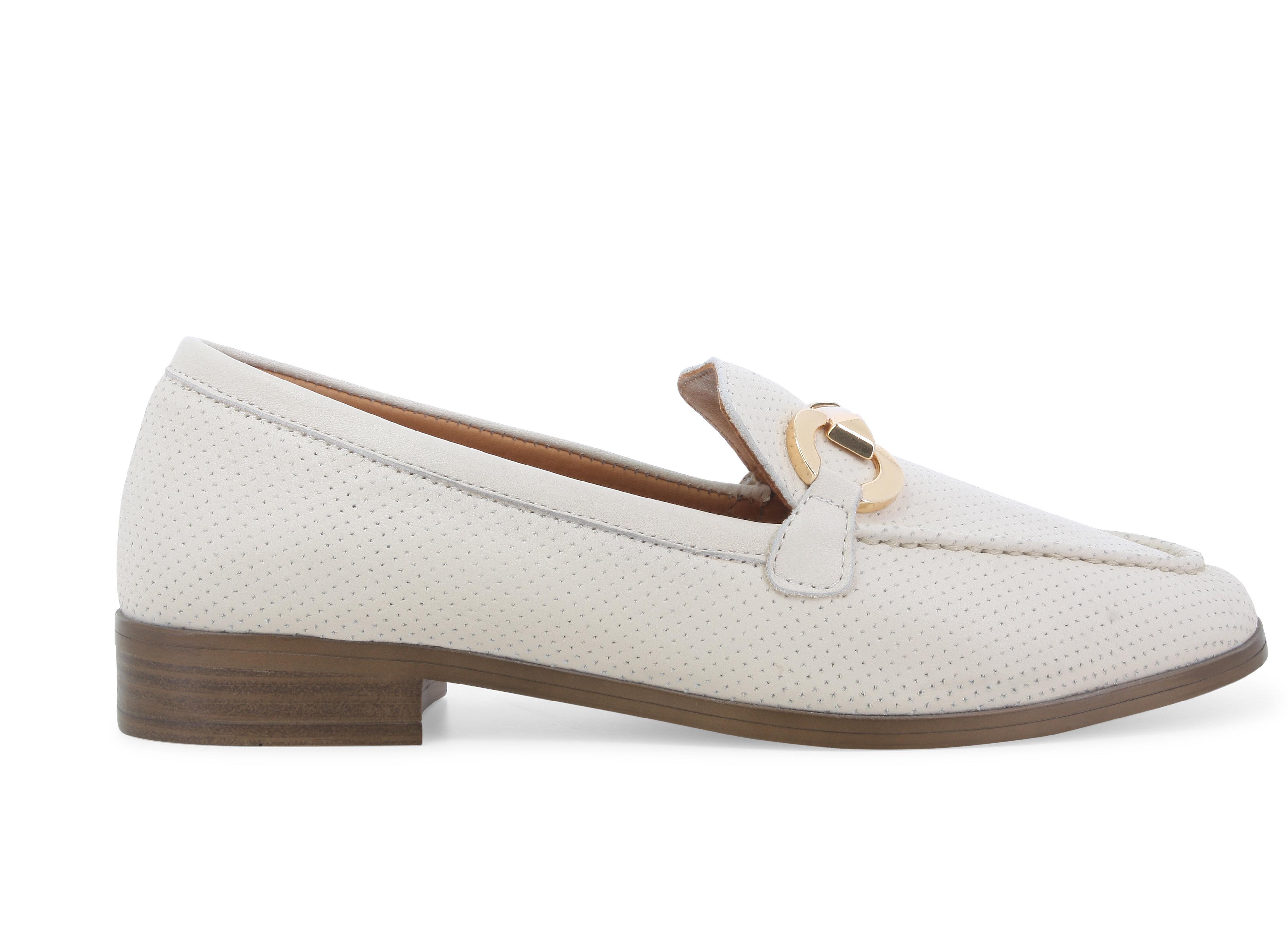 Mocassino comfort in pelle bianca traforata con morsetto 055052q 41