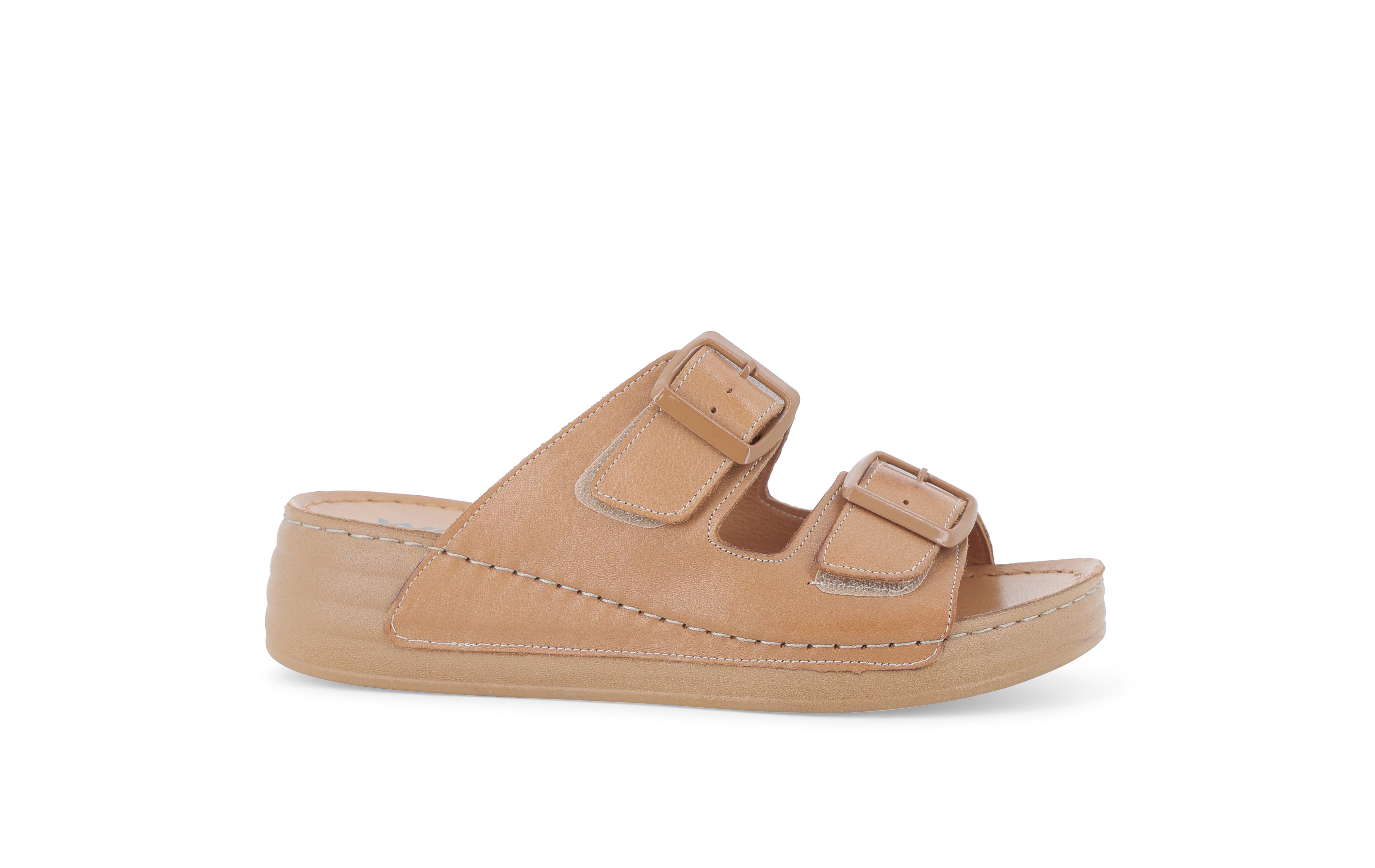 Sandalo comfort con velcro donna in pelle cuoio 055068 36