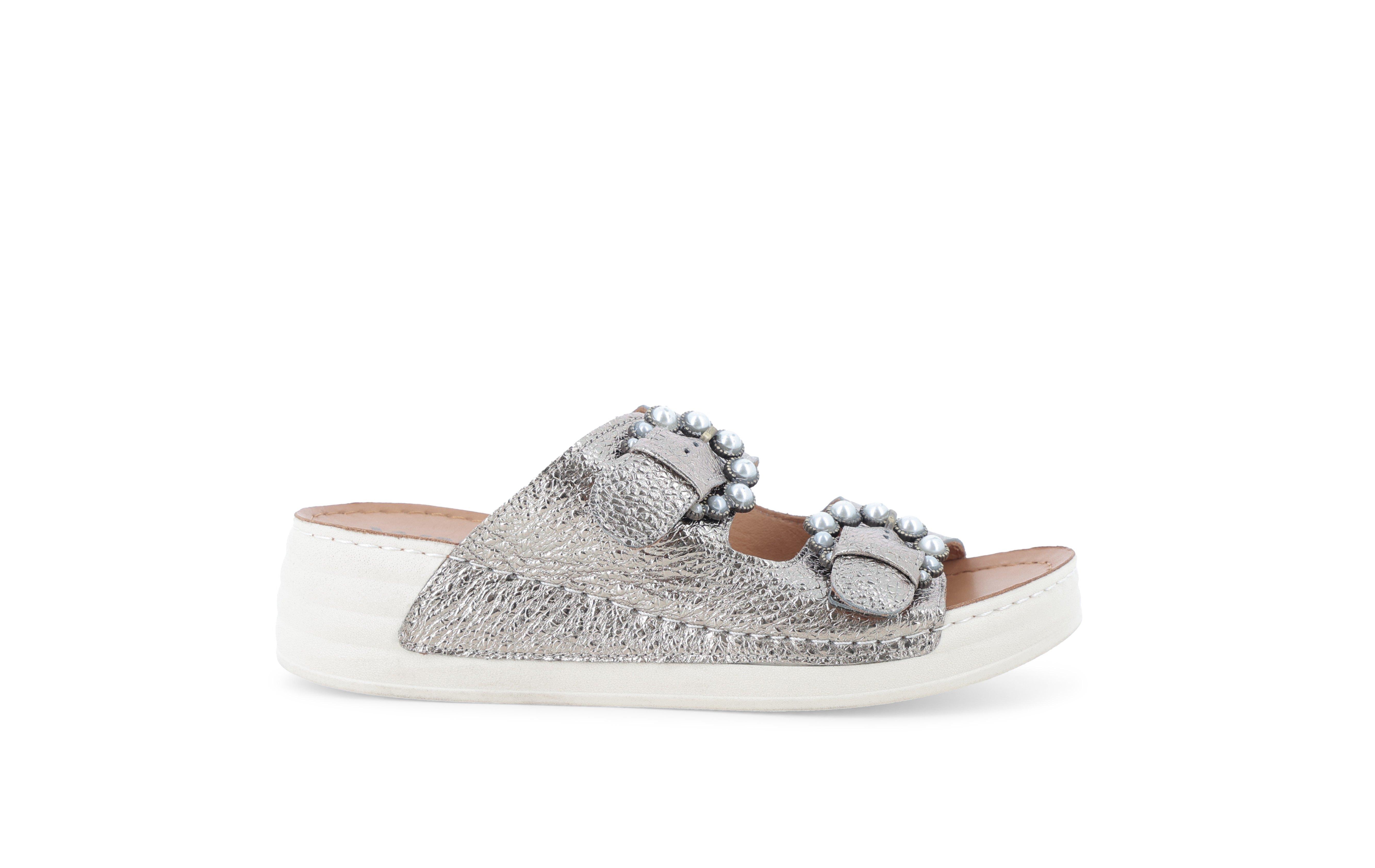 Sandalo comfort con velcro donna in pelle argento 055069 36