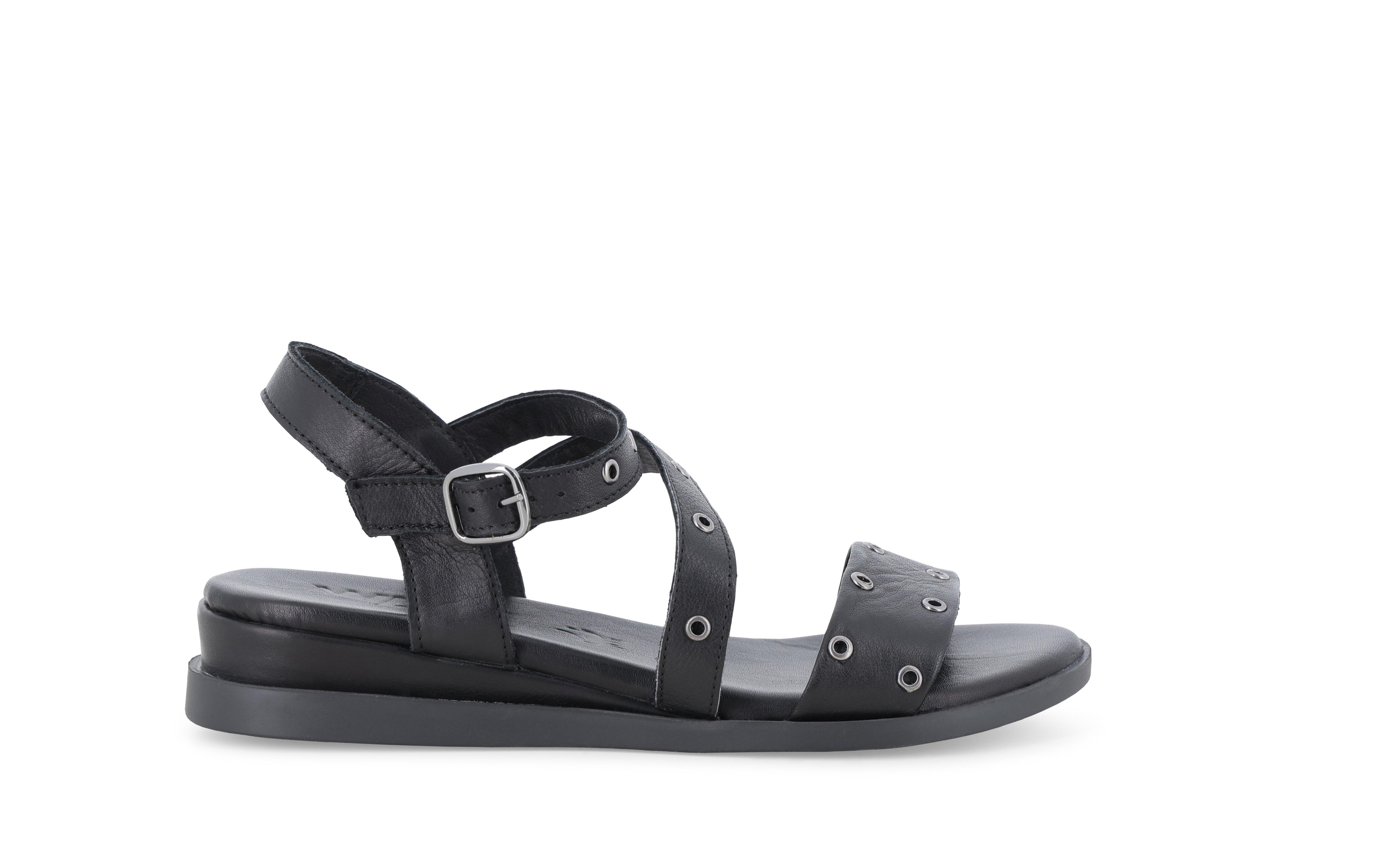 Sandalo in pelle nero basso comodo 055087 41