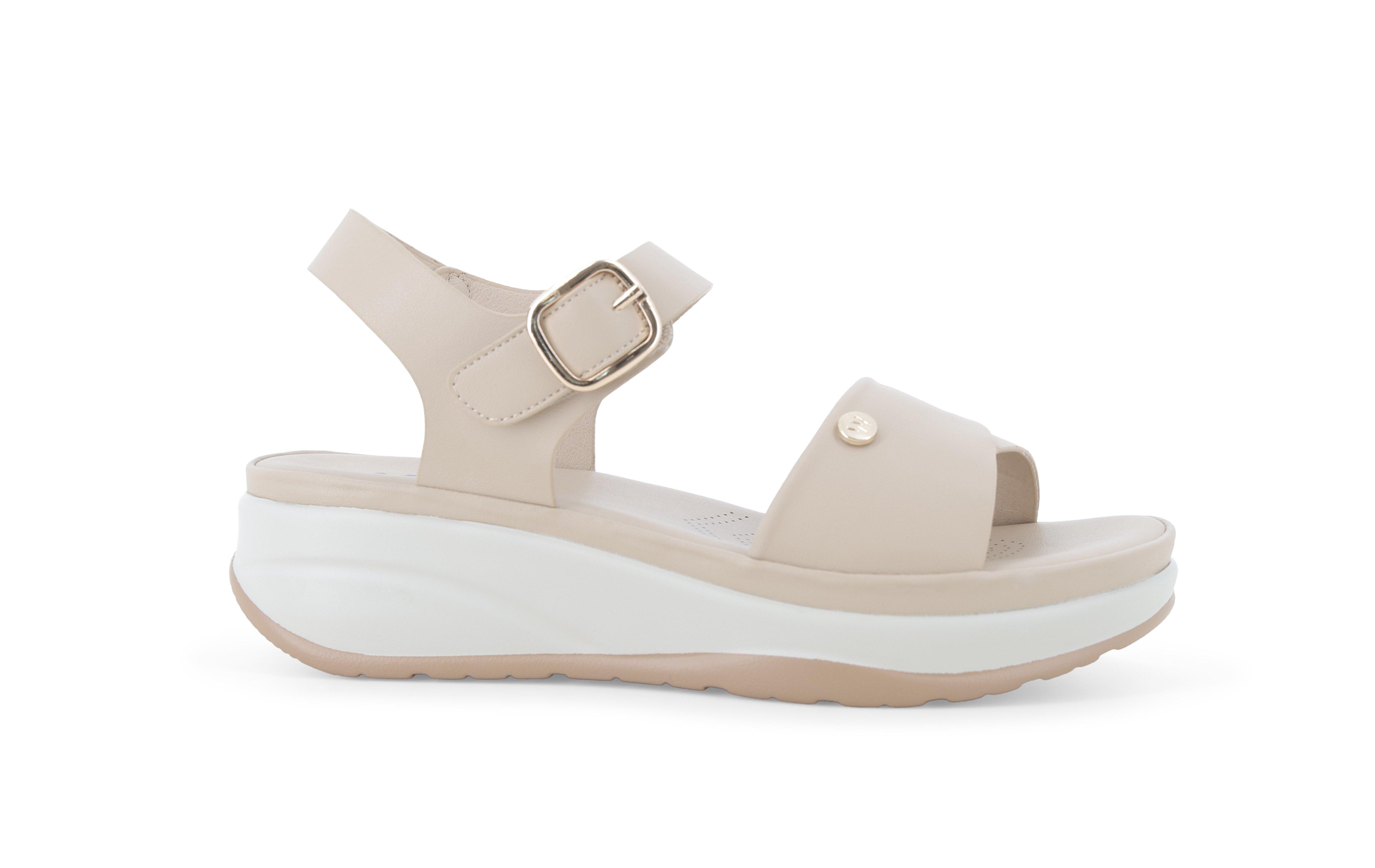 Sandalo in tessuto scamosciato con velcro regolabile beige 094102