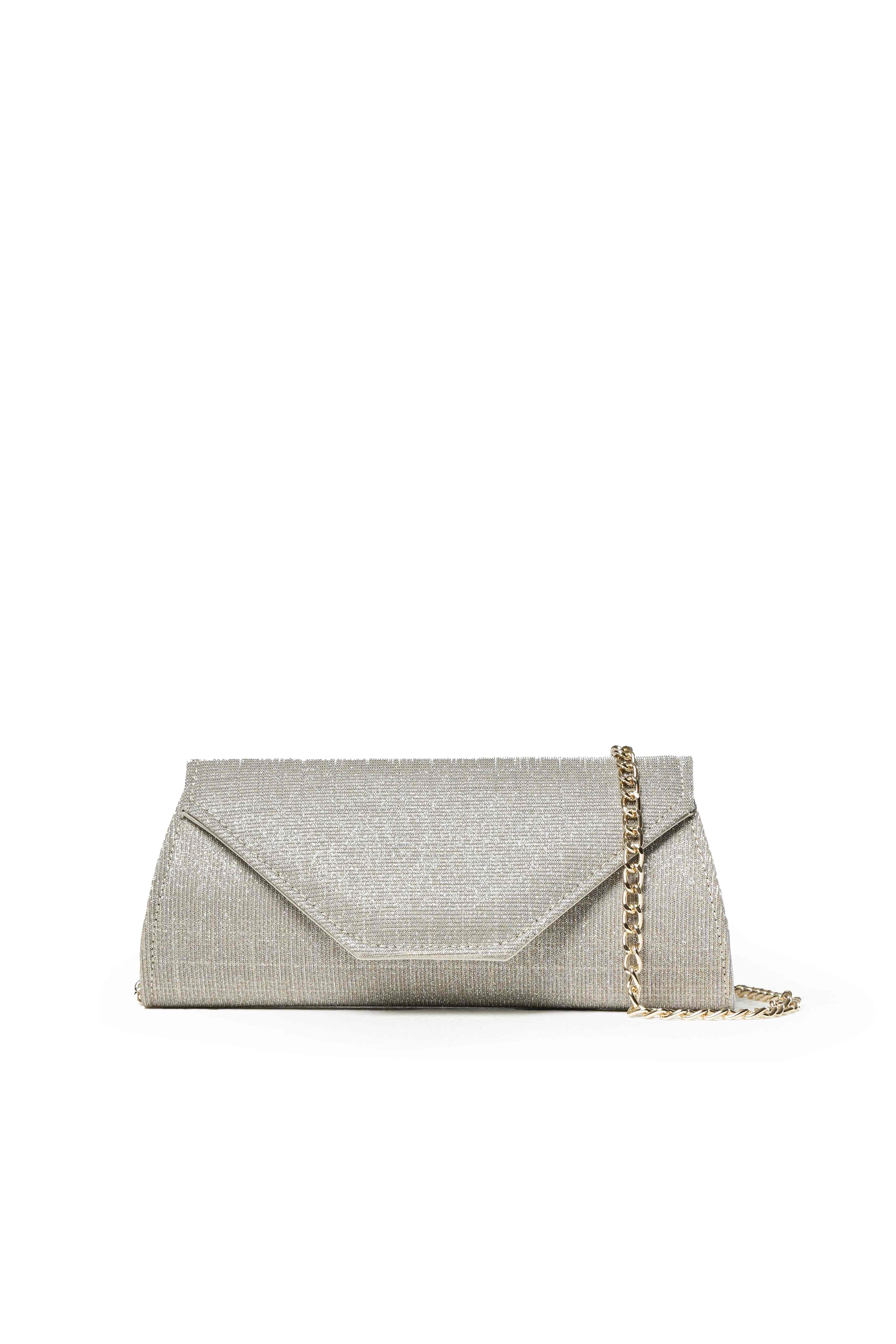 Pochette dorata platino in tessuto lurex con catena bj034q 50