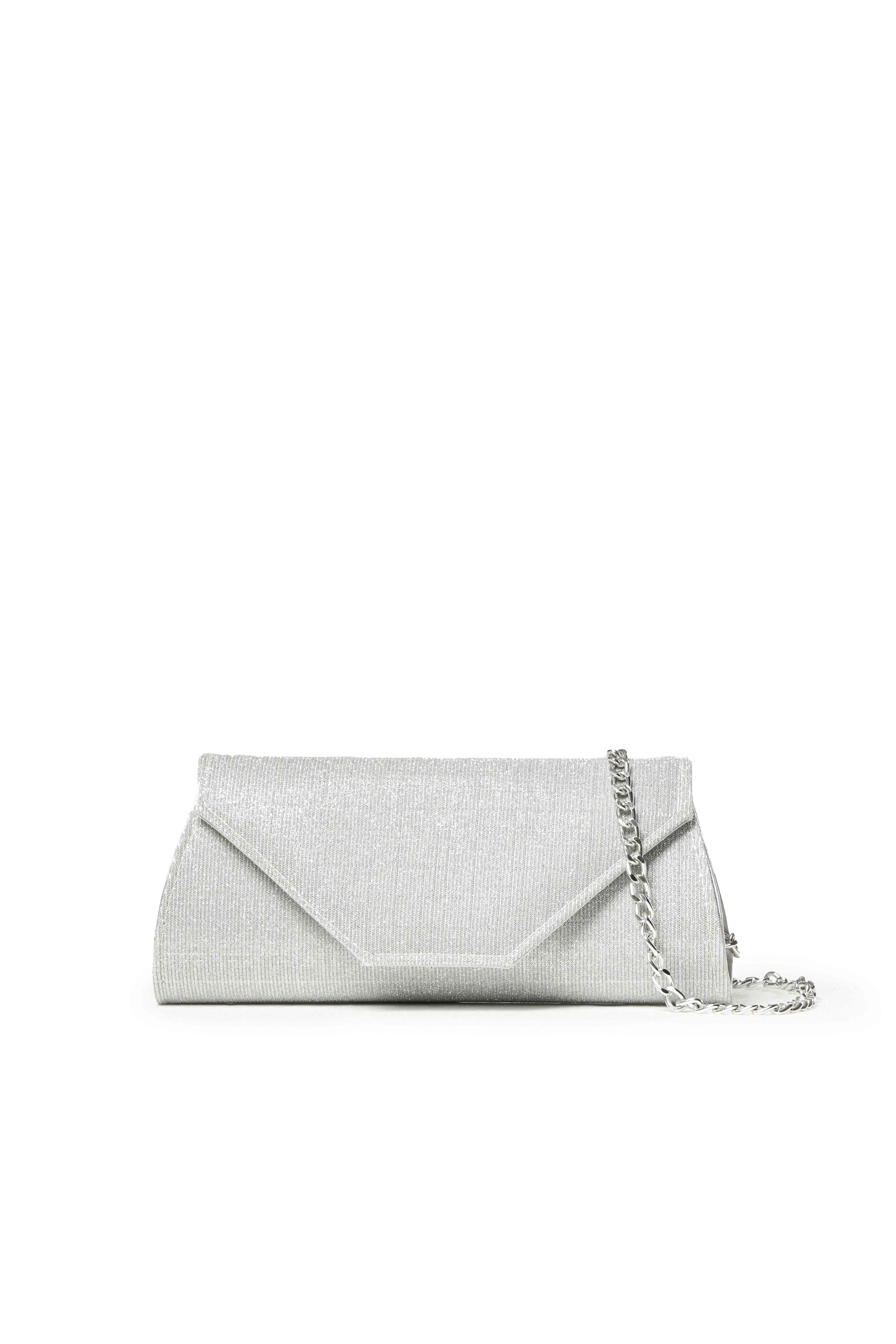 Pochette elegante argento glitter con tracolla a catena bj034q 50