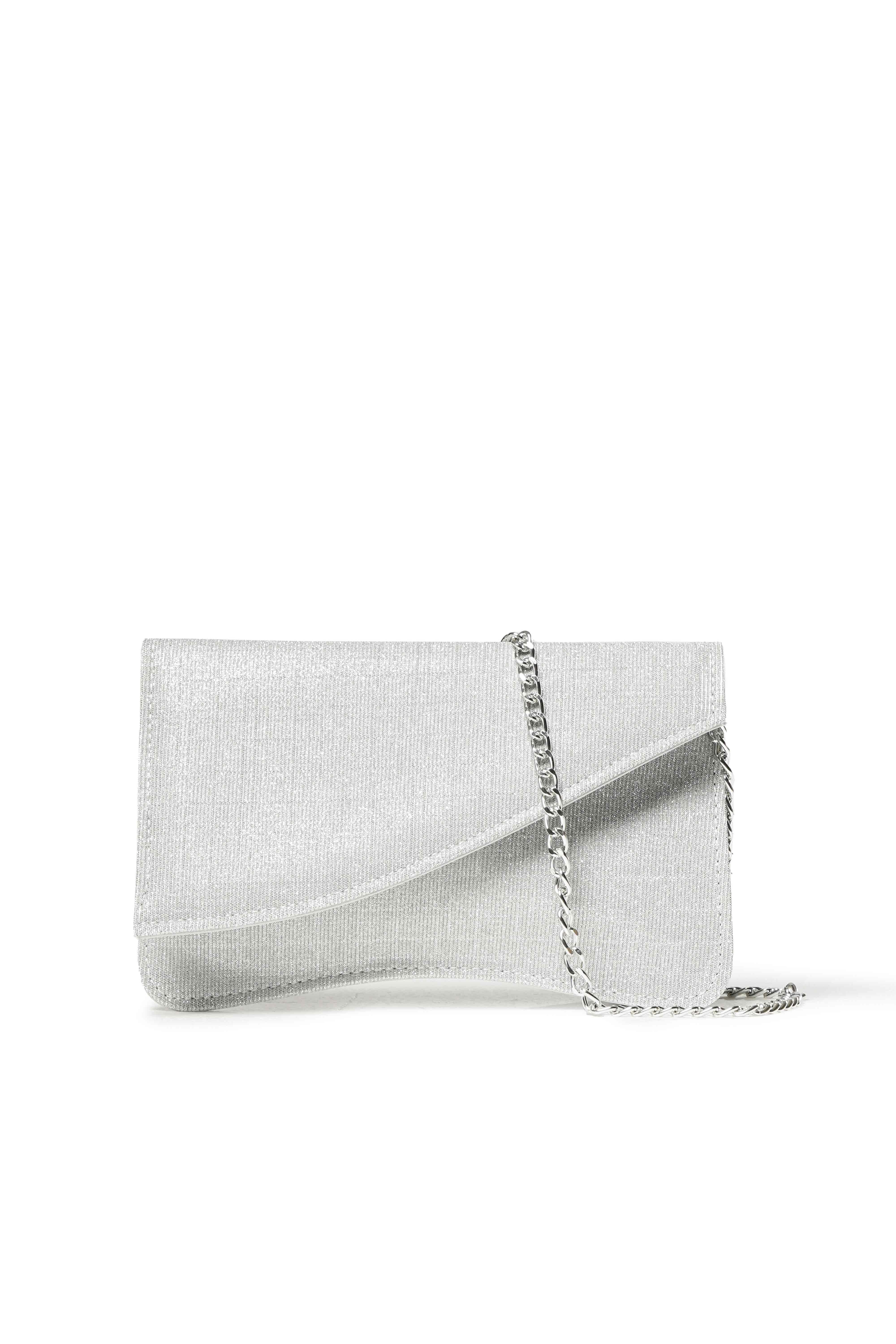Pochette asimmetrica argento glitter con tracolla argento bj036q 50