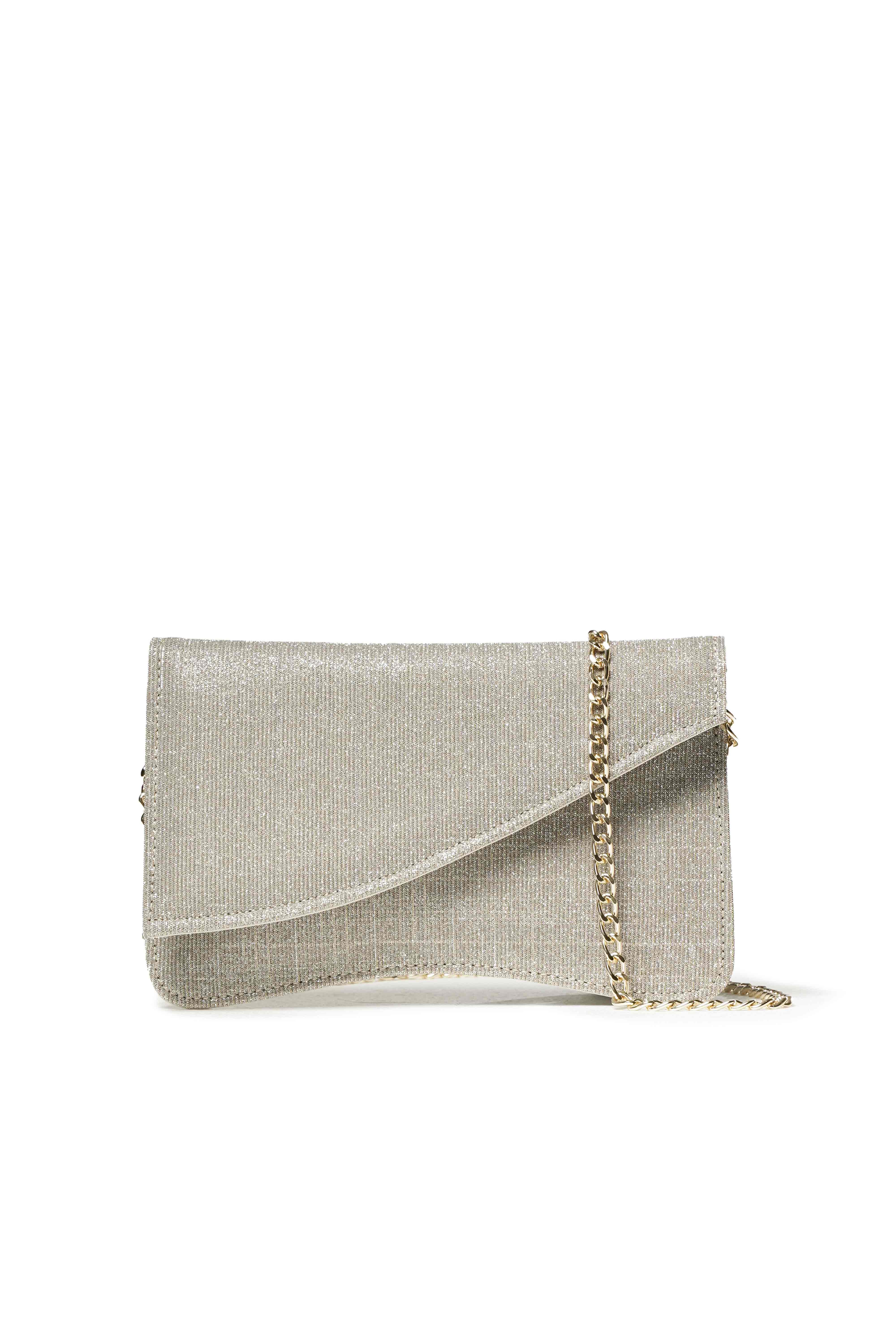 Pochette platino design asimmetrico con catena oro bj036q 50