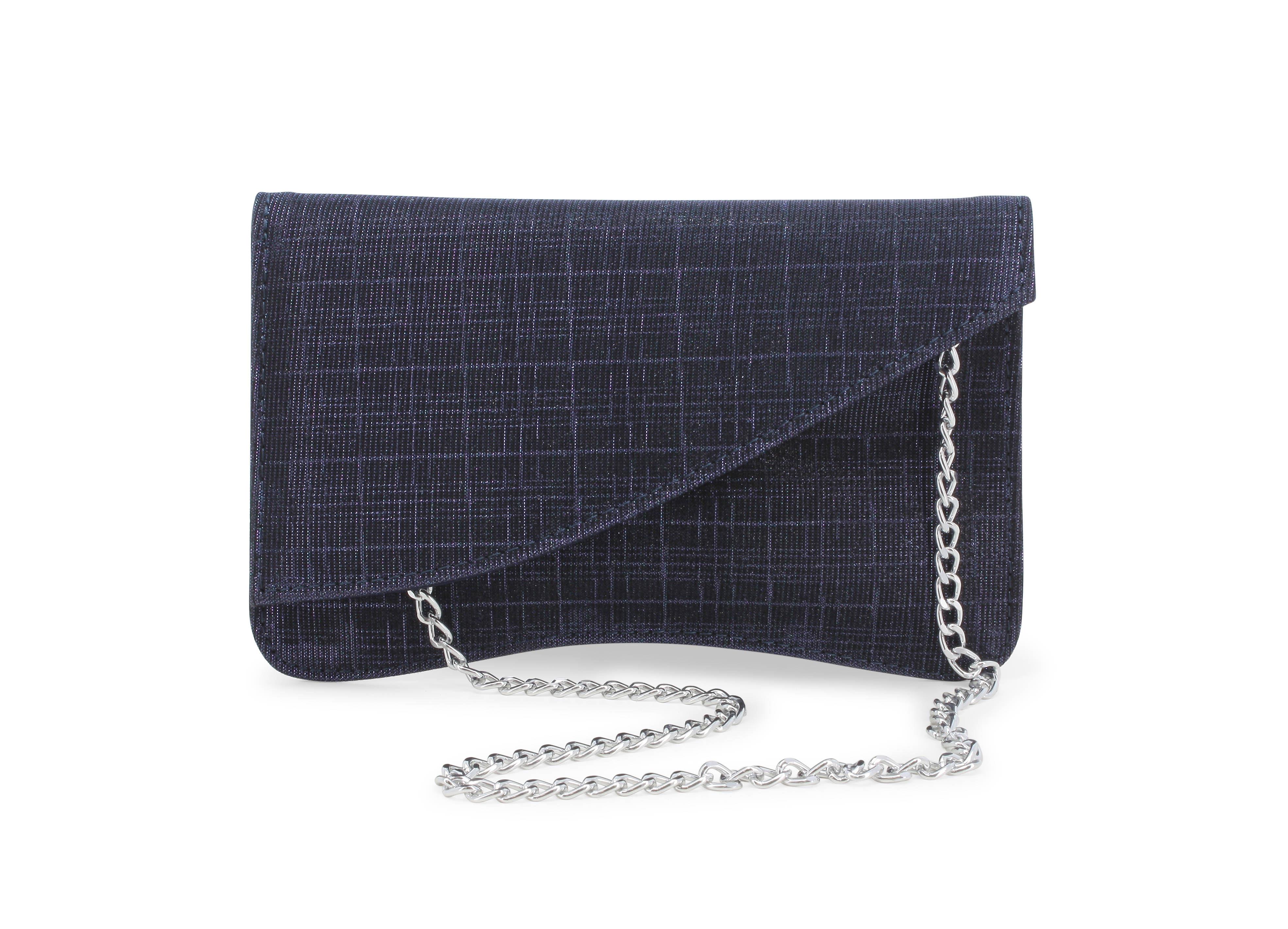 Pochette blu notte design asimmetrico con catena argento bj036q 50