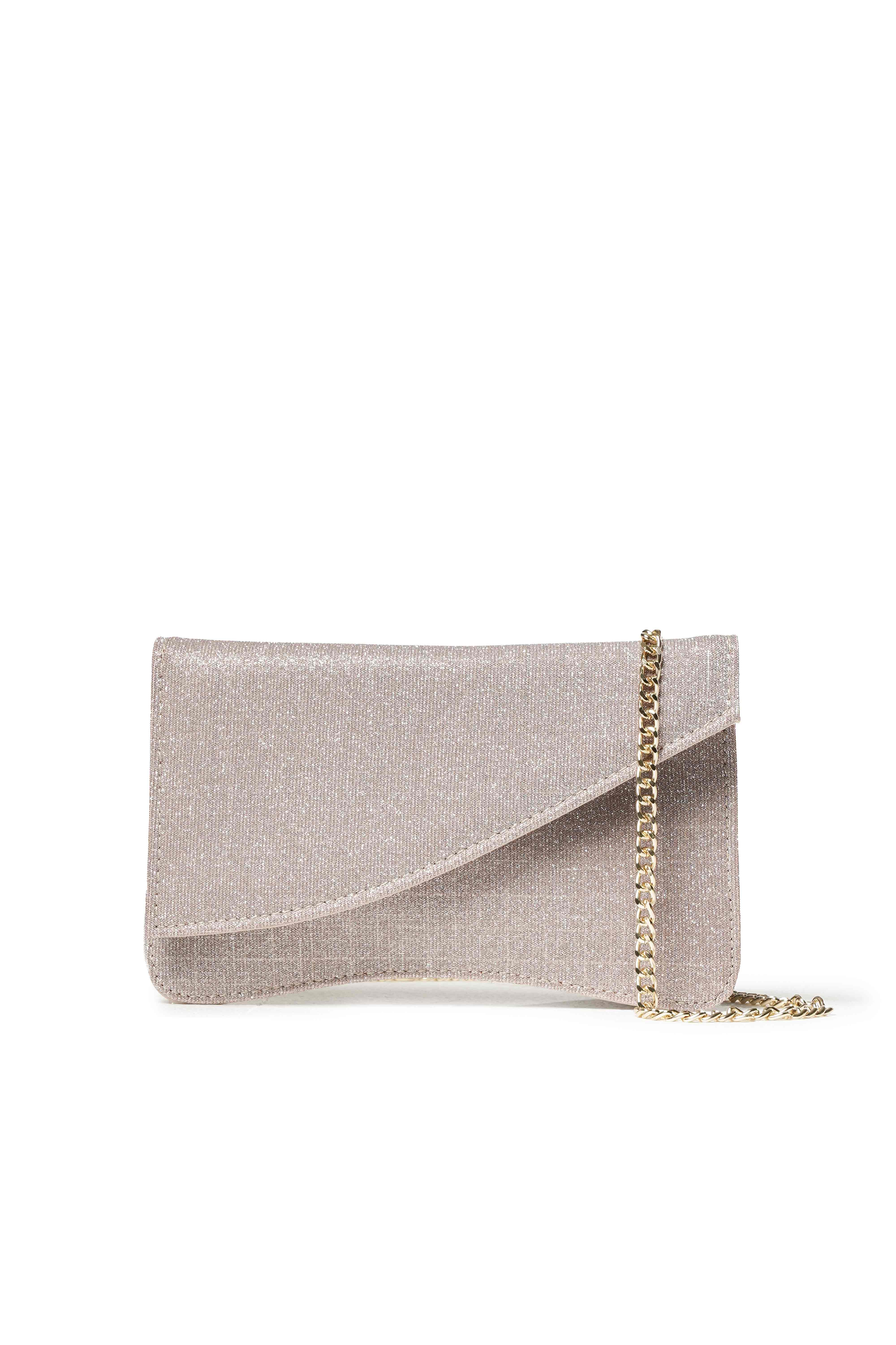 Pochette asimmetrica color cipria glitter con catena oro bj036q 50