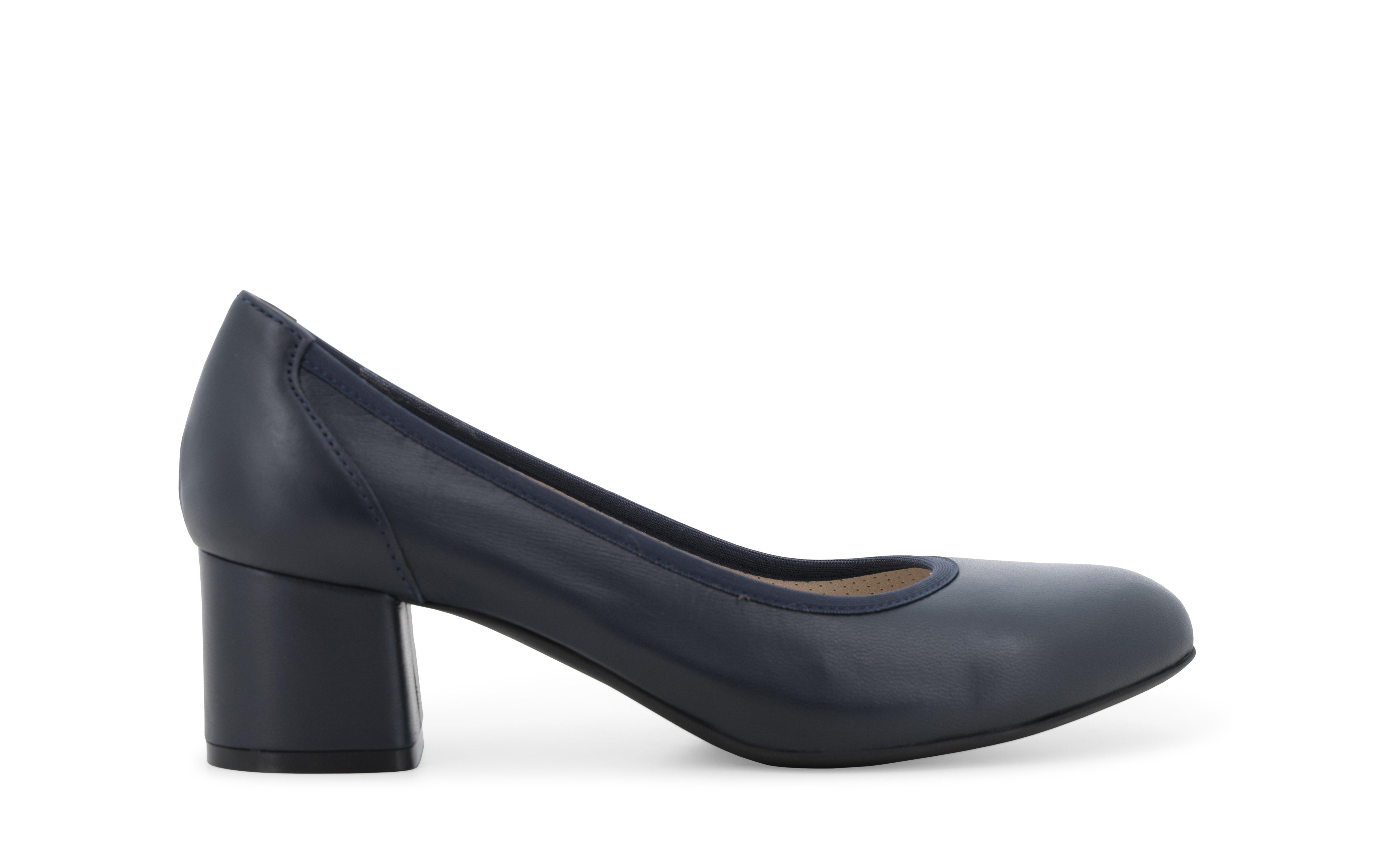 Décolleté comfort in pelle blu navy con tacco a blocco d100q 42
