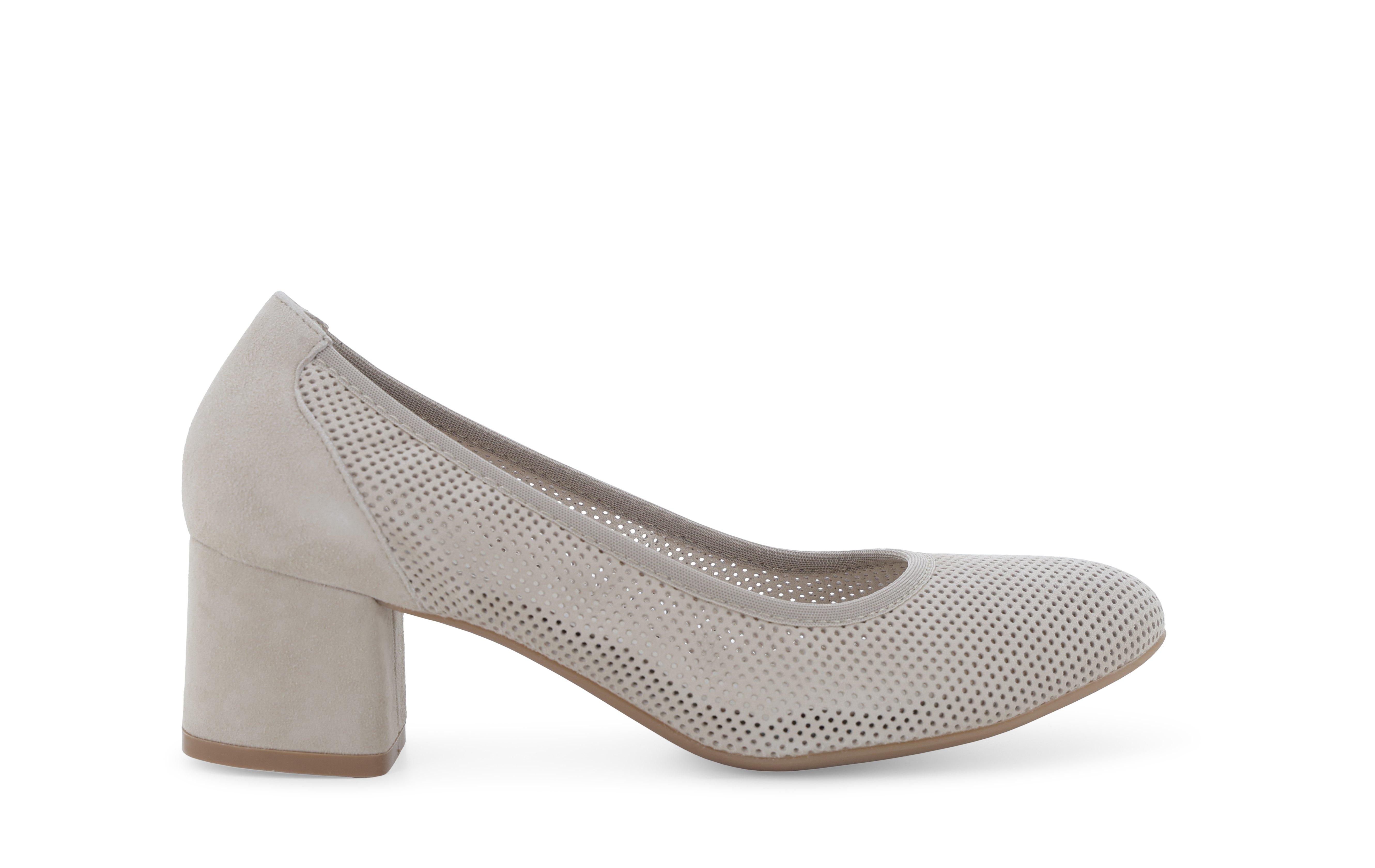 Décolleté estiva in camoscio traforato grigio chiaro d106q