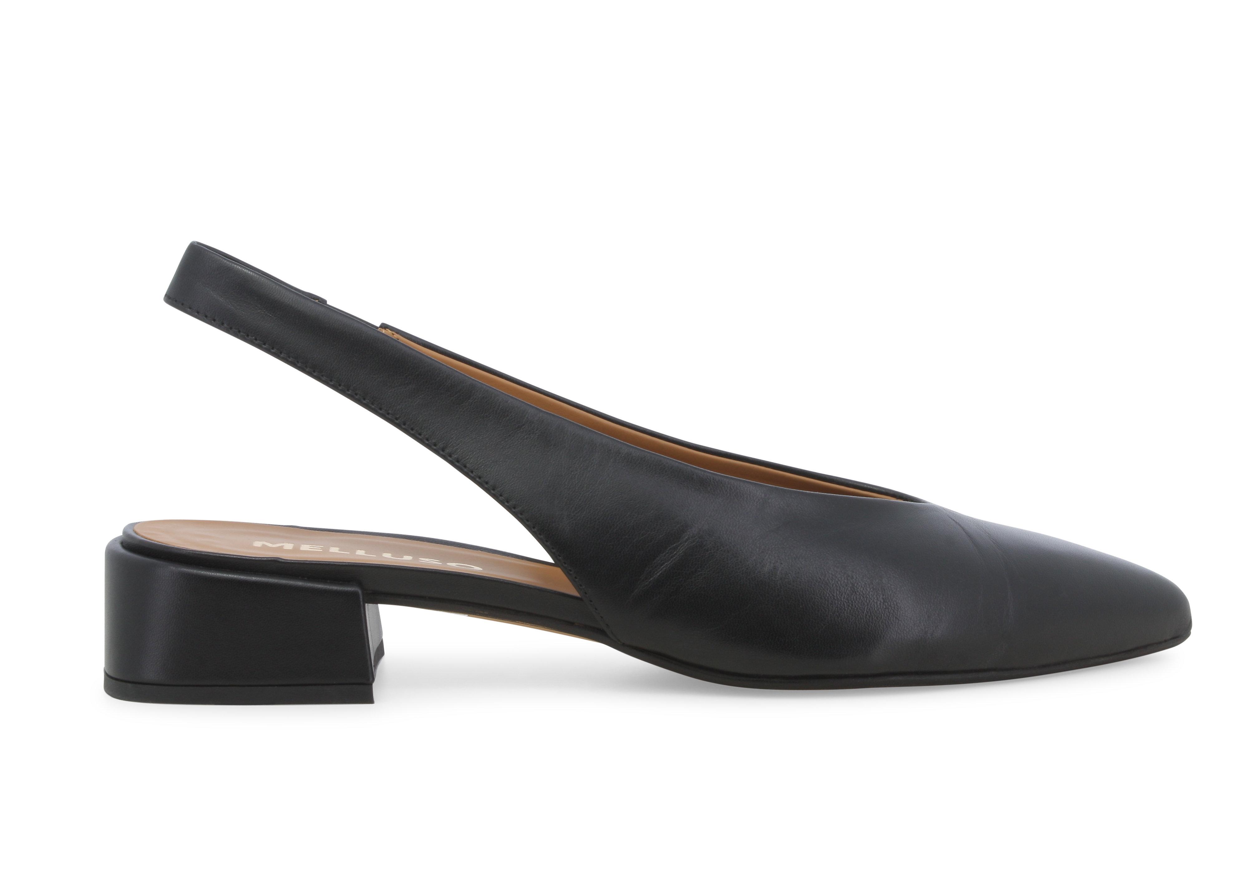 Slingback in pelle nera con tacco basso quadrato 35