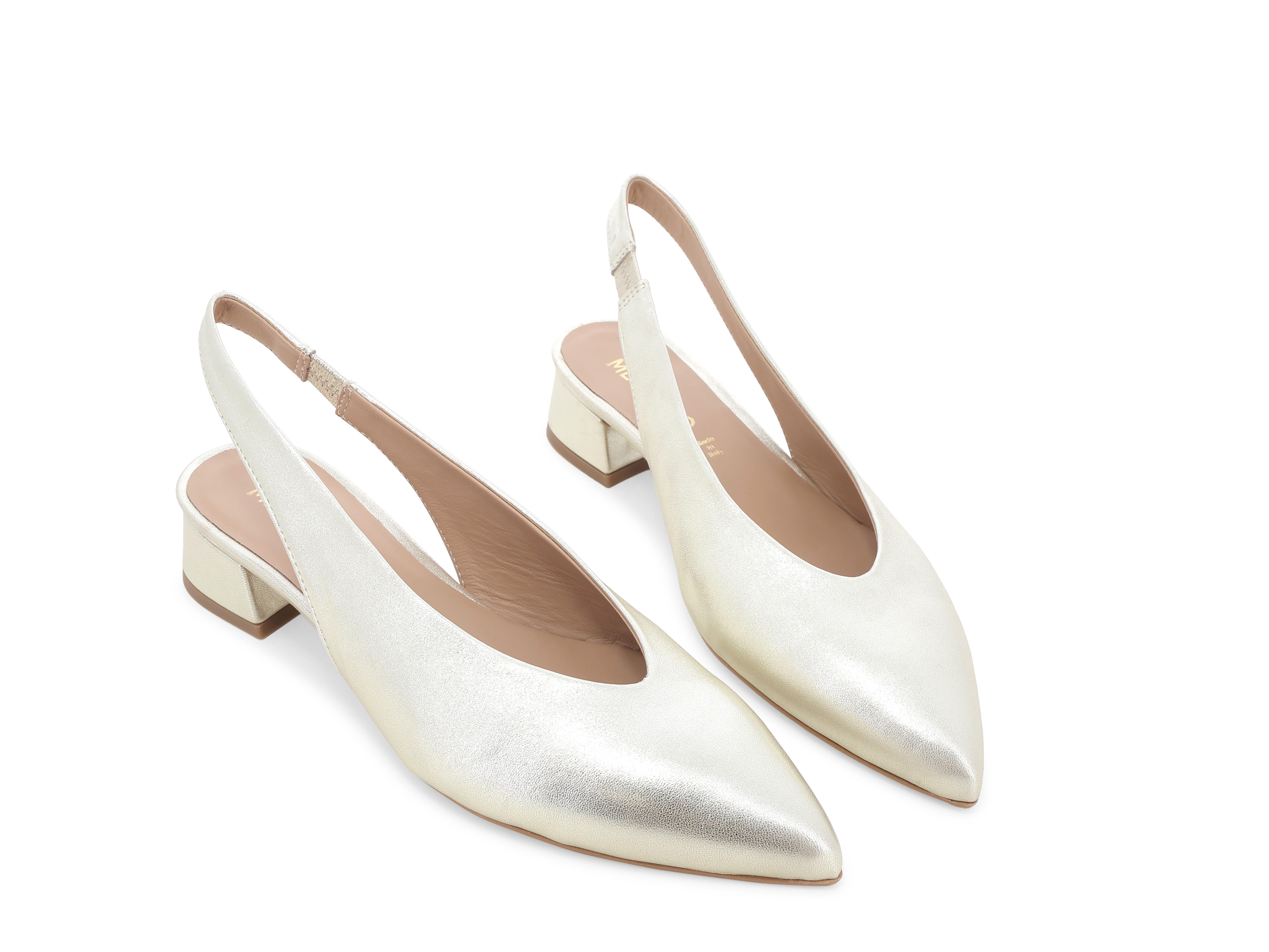 Slingback in pelle platino con tacco basso quadrato d156q 37