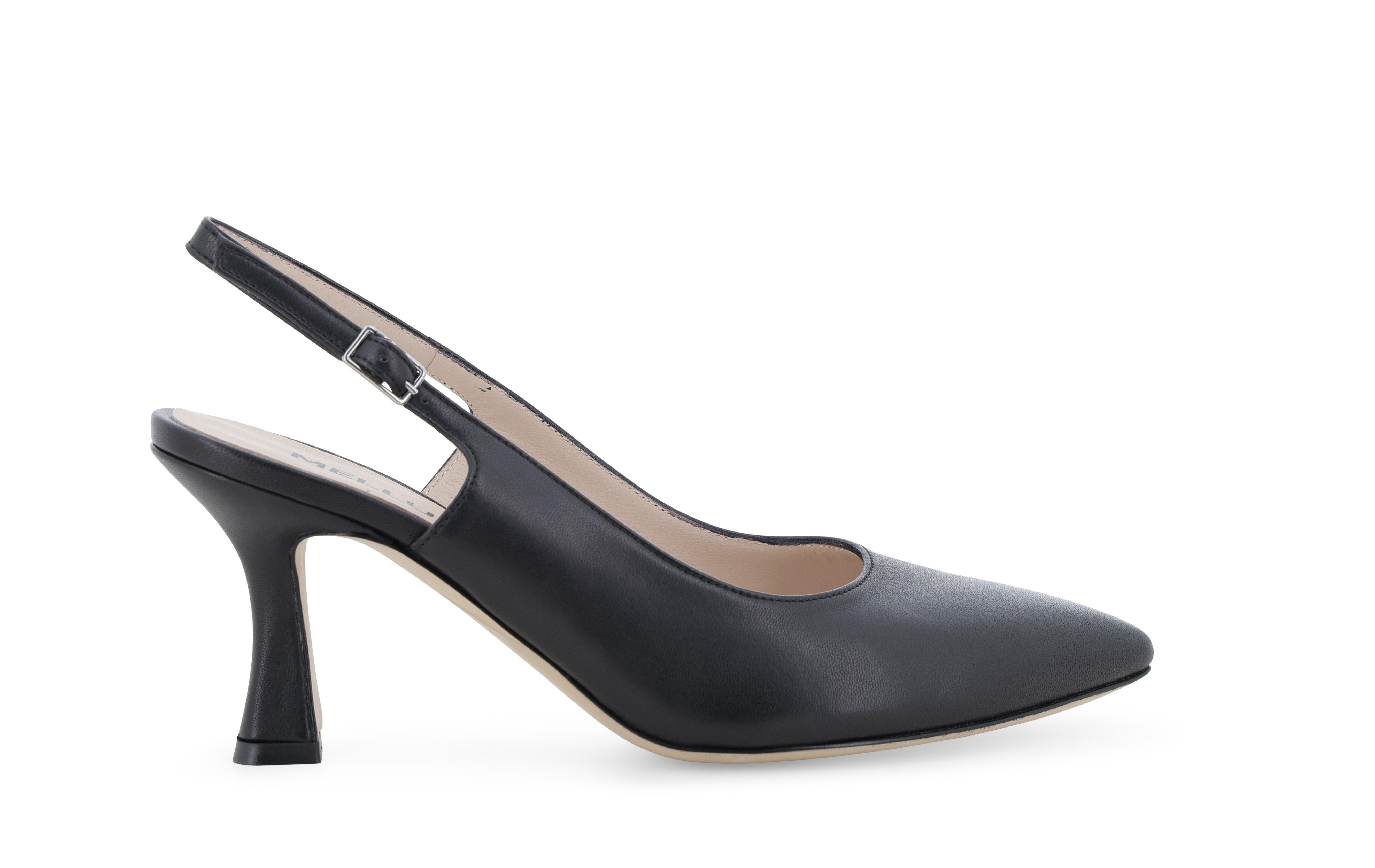 Slingback a punta in pelle nera con tacco svasato d165q 39