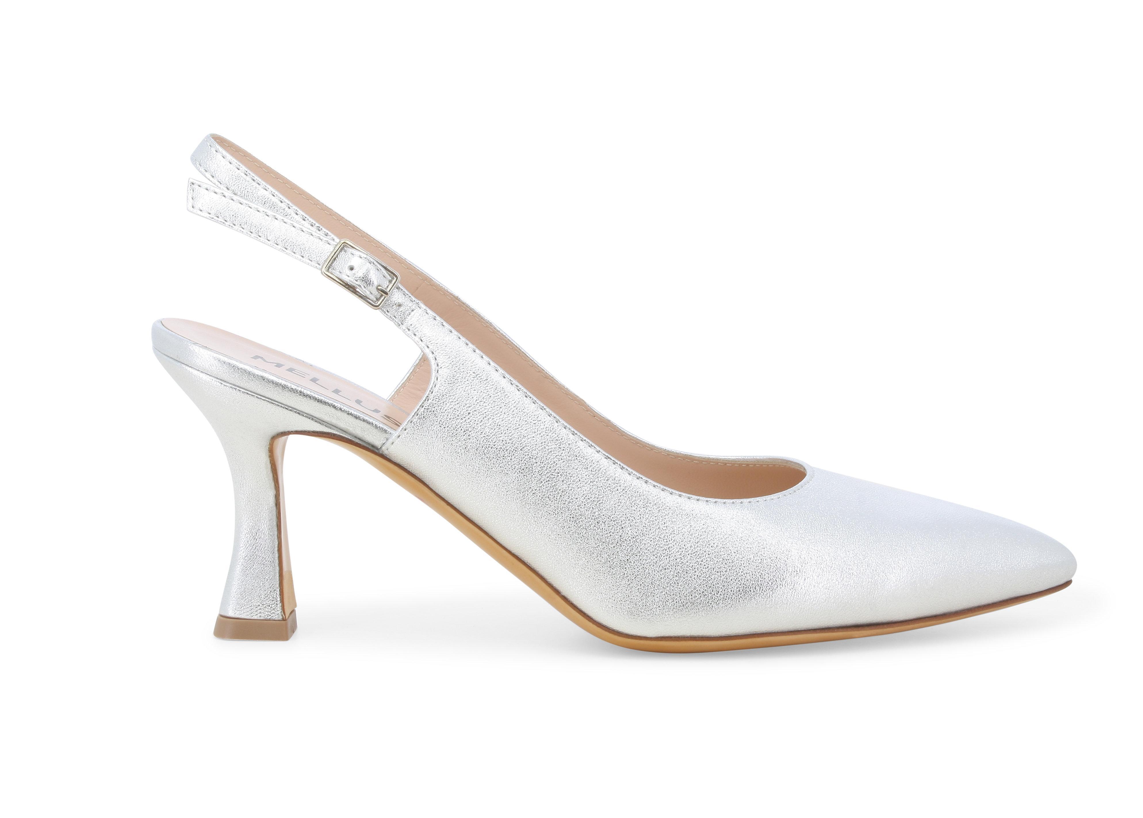 Décolleté donna slingback in pelle argento d165z 36