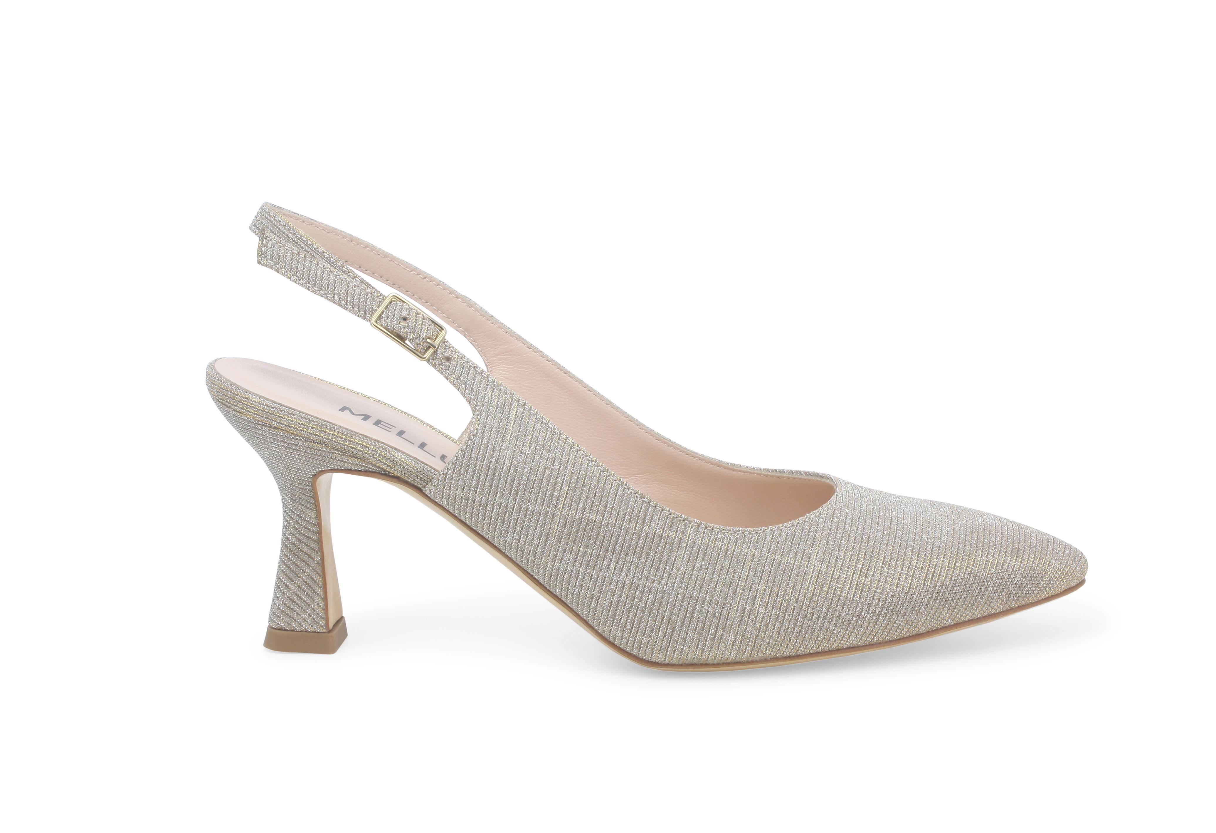 Décolleté donna slingback in tessuto platino d165q