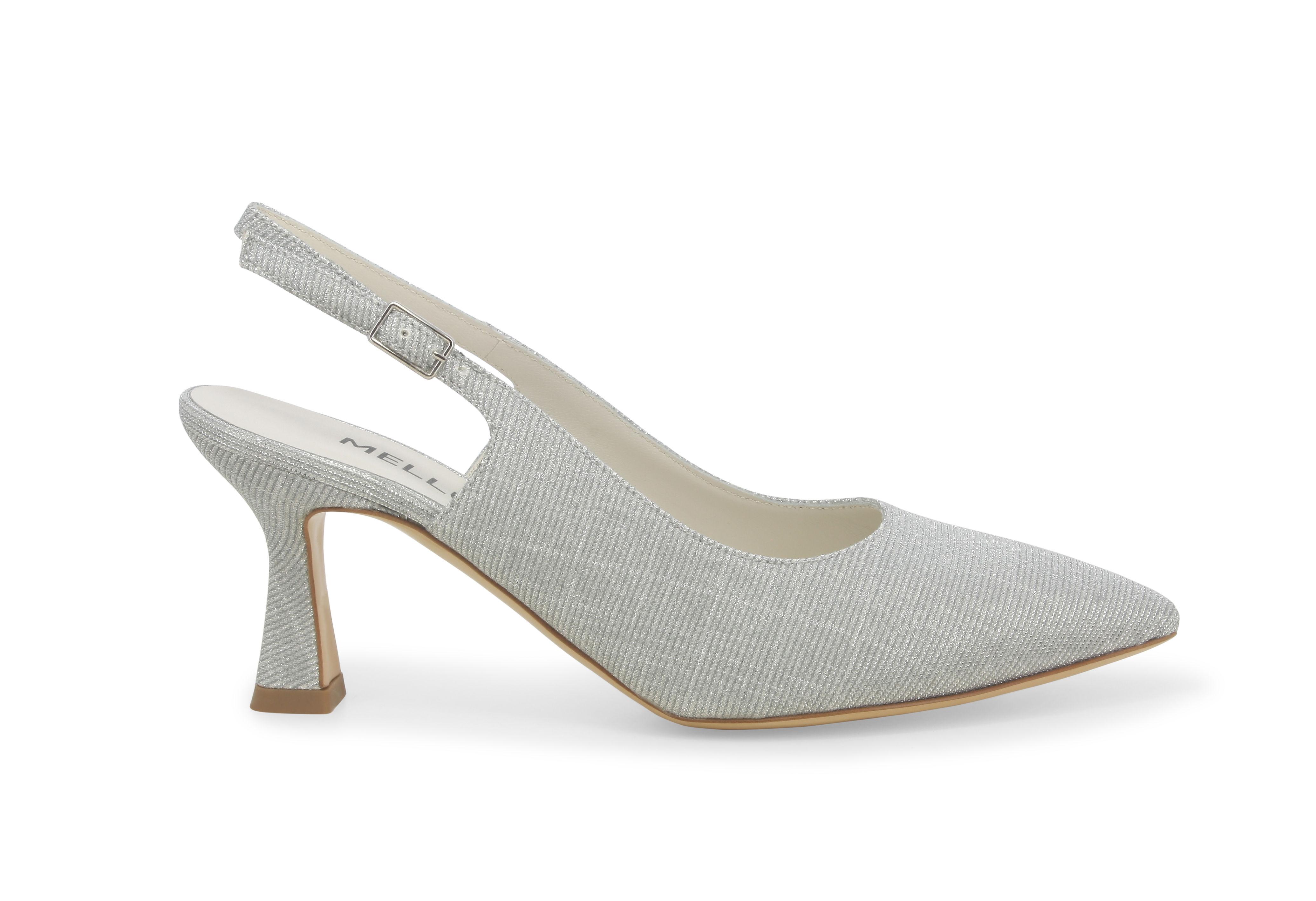 Décolleté donna slingback in tessuto argento d165q 36