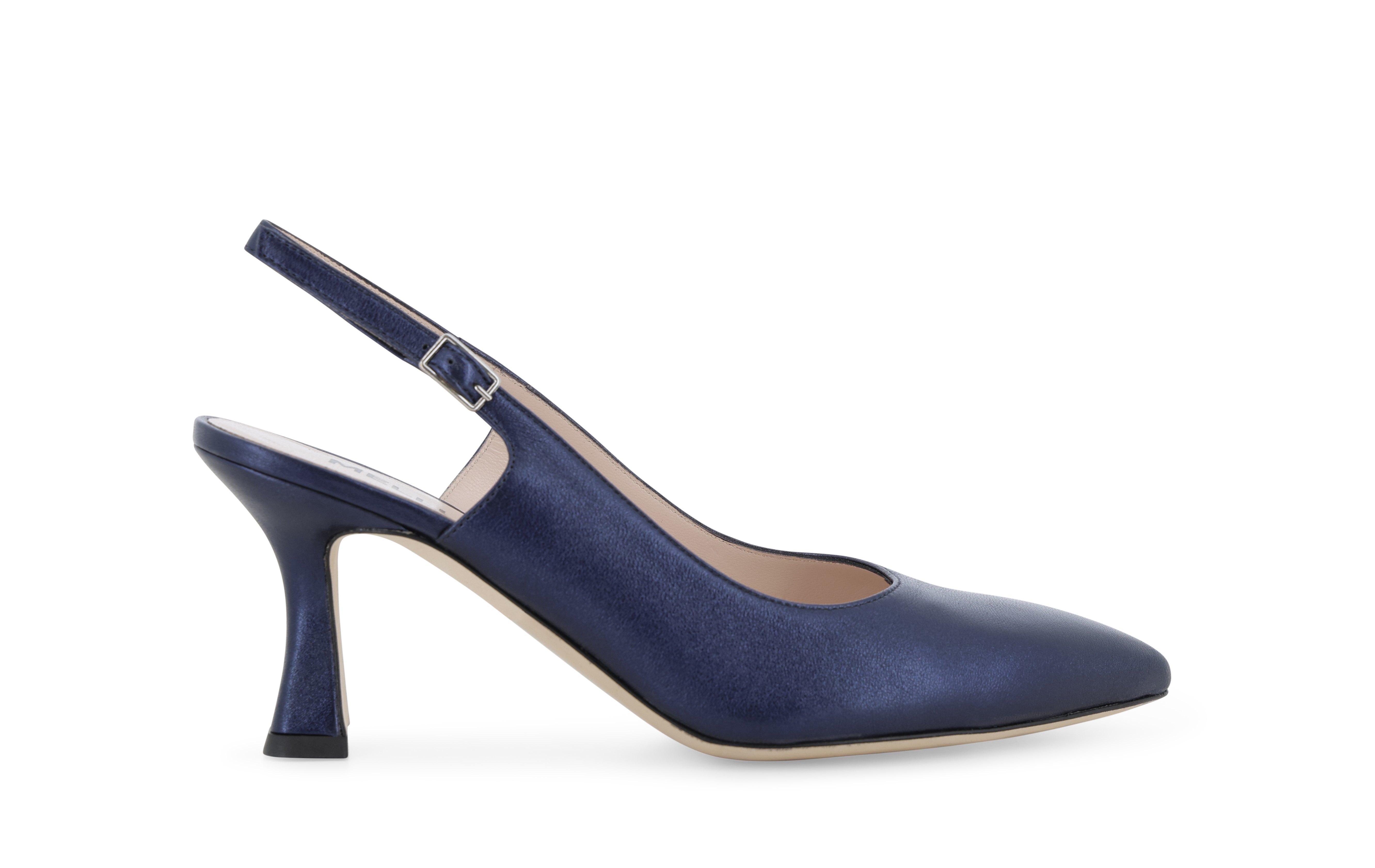 Slingback elegante a punta in pelle blu metallizzato d165q 41