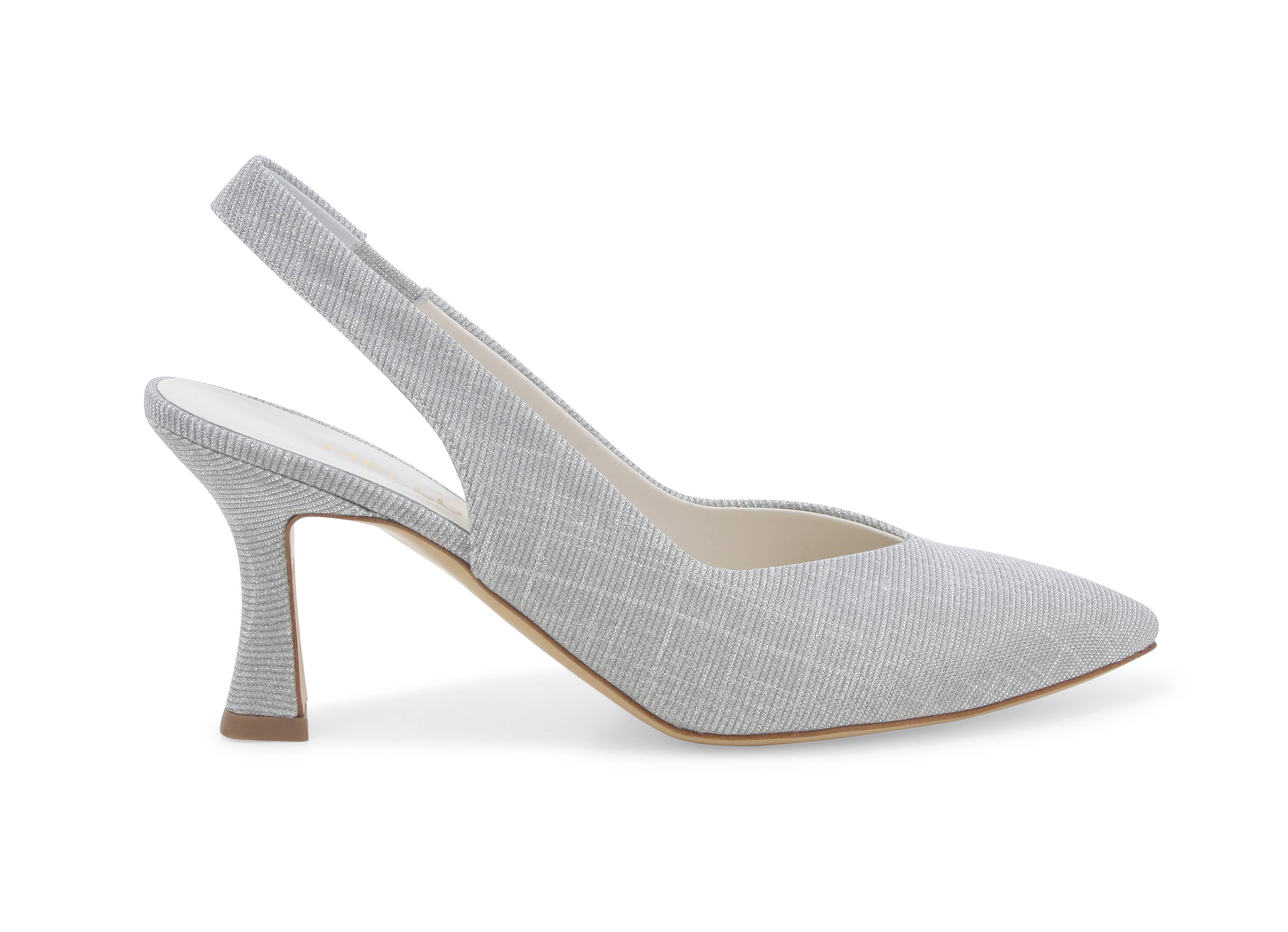 Décolleté donna slingback in tessuto argento d168q