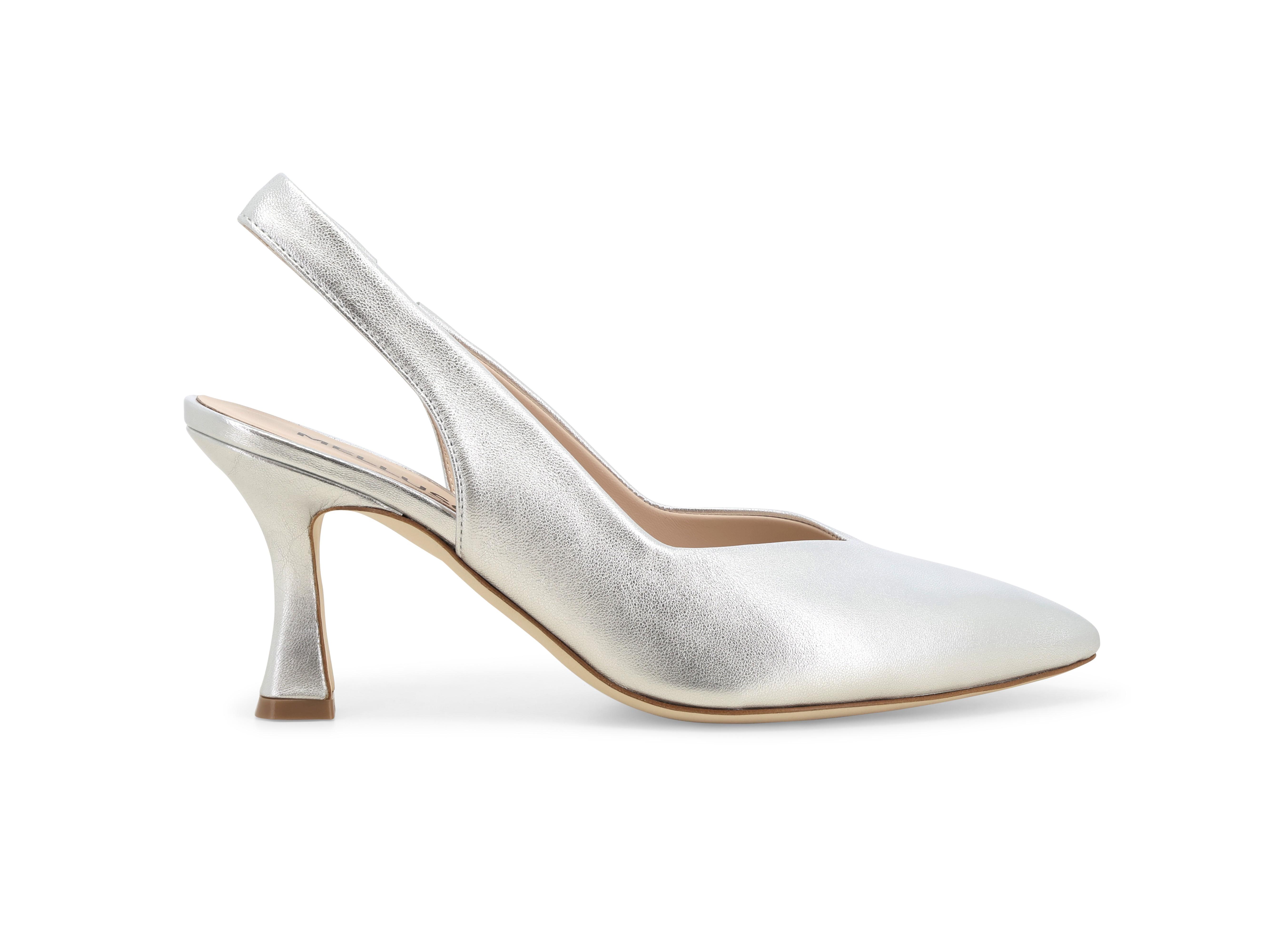 Décolleté donna slingback in pelle argento d168q 38