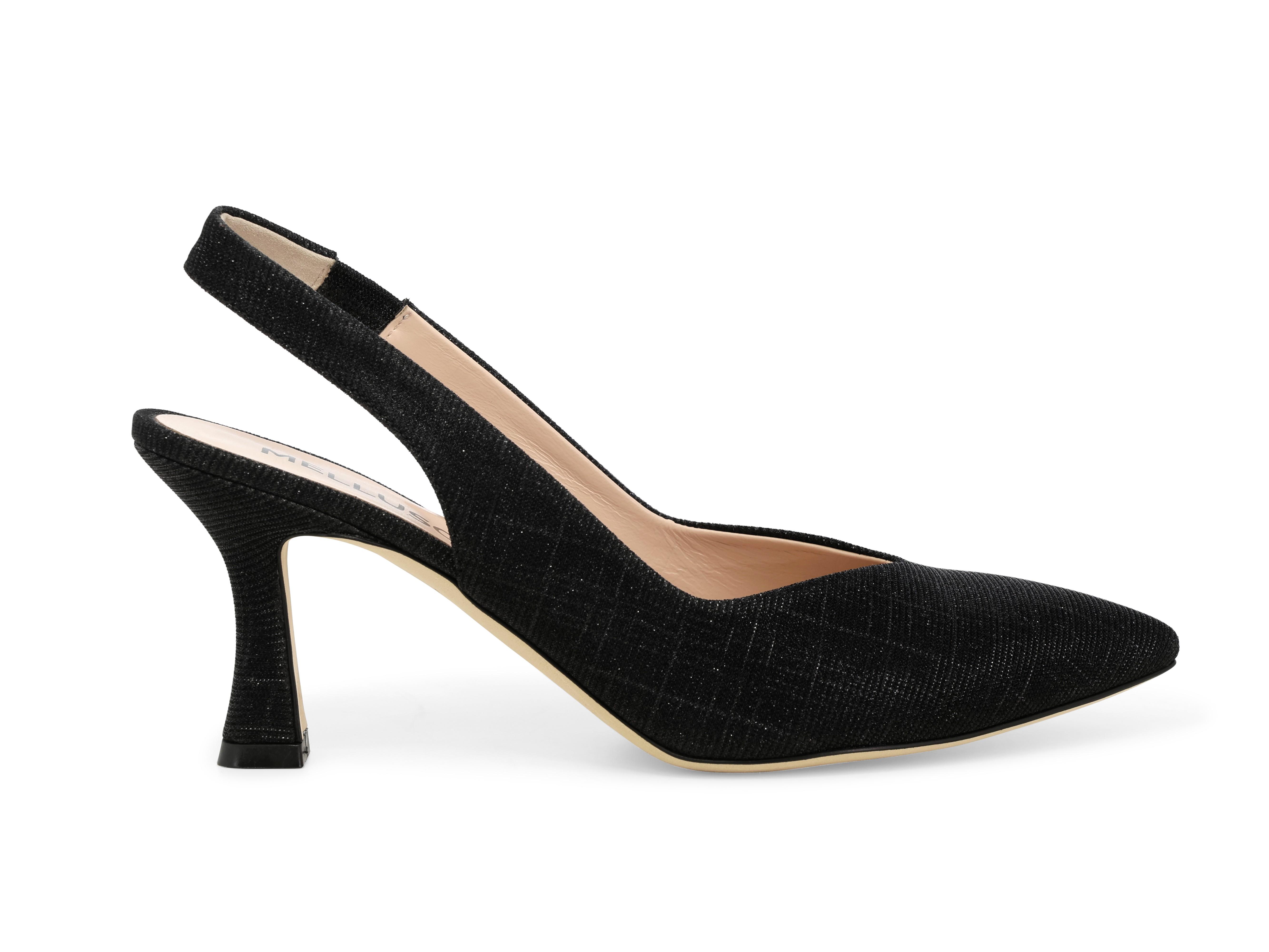 Décolleté donna slingback in tessuto galassia nero d168q