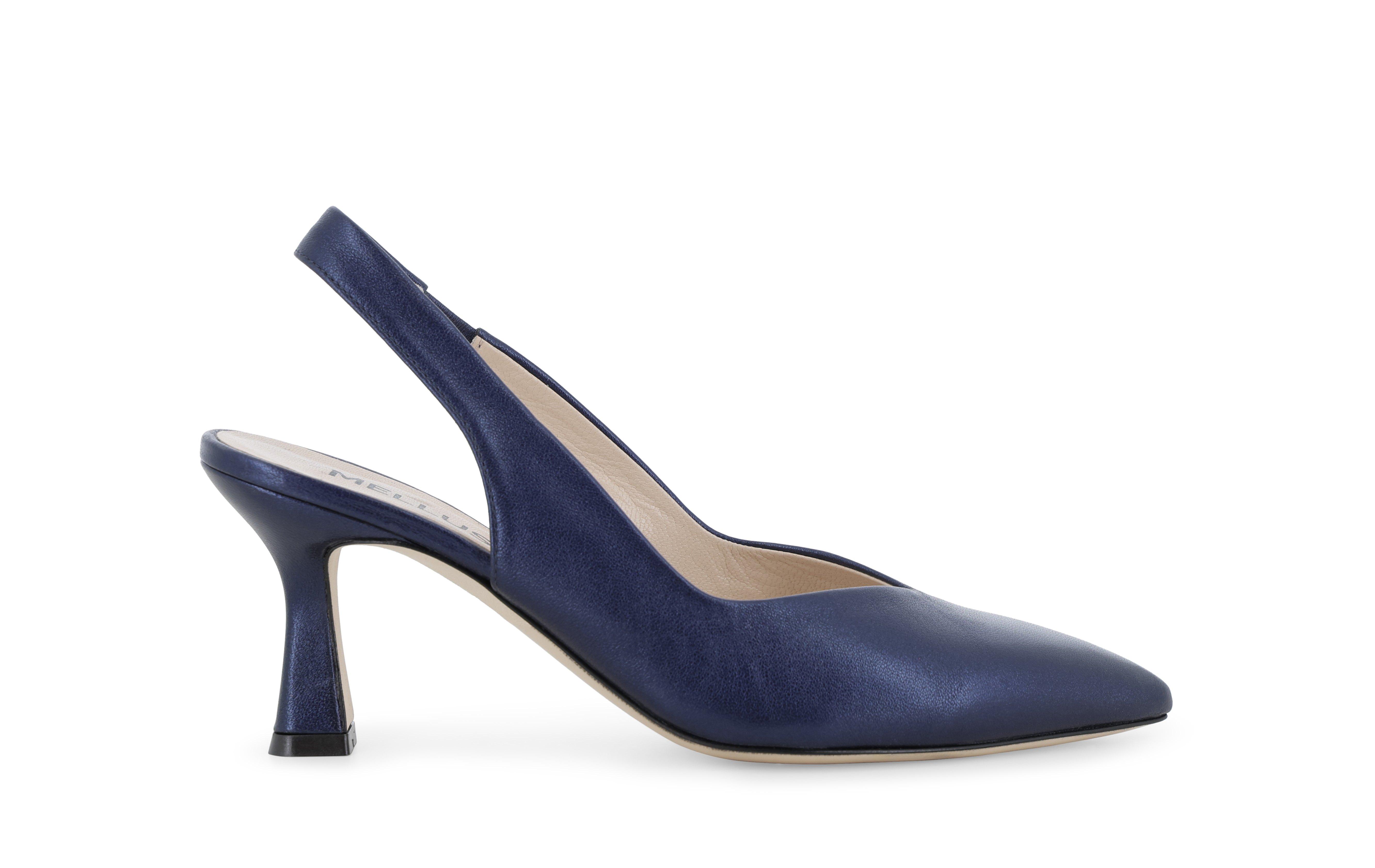 Slingback blu perlato in pelle con tacco comodo a spillo d168q 37