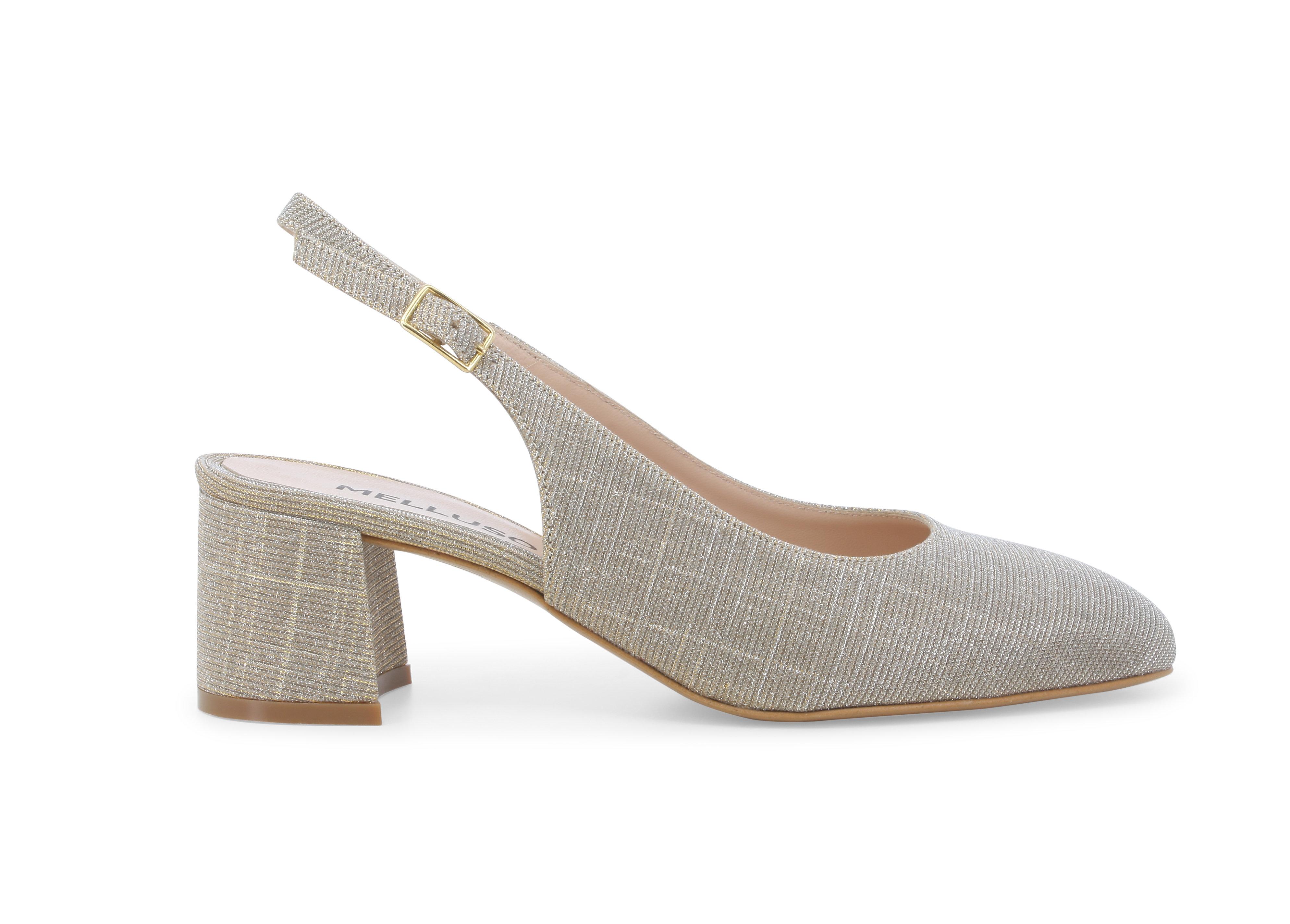 Slingback comoda in tessuto glitter oro chiaro con tacco basso d180q 37