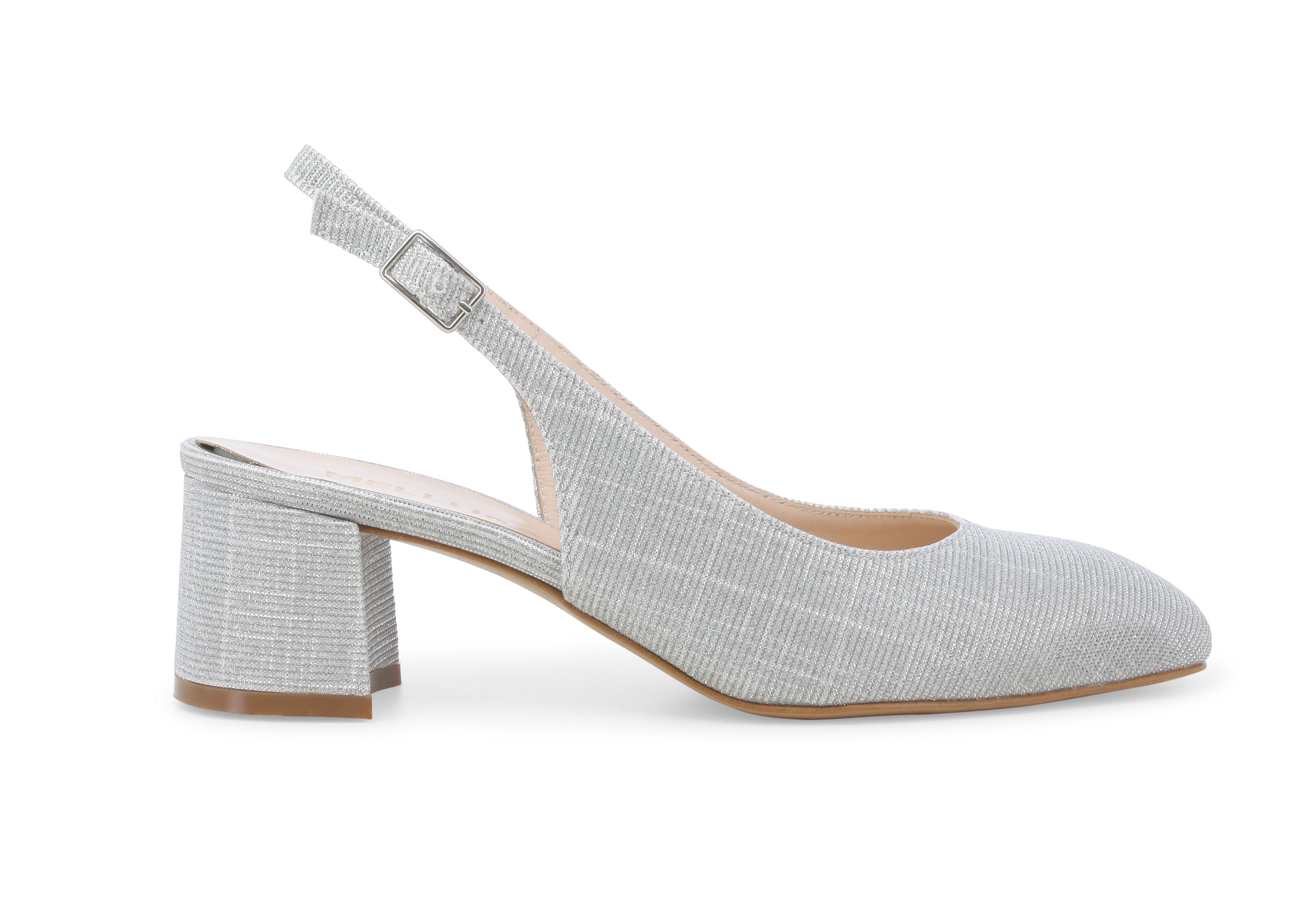 Décolleté donna slingback chiuso argento glitterato con tacco largo d180q 37
