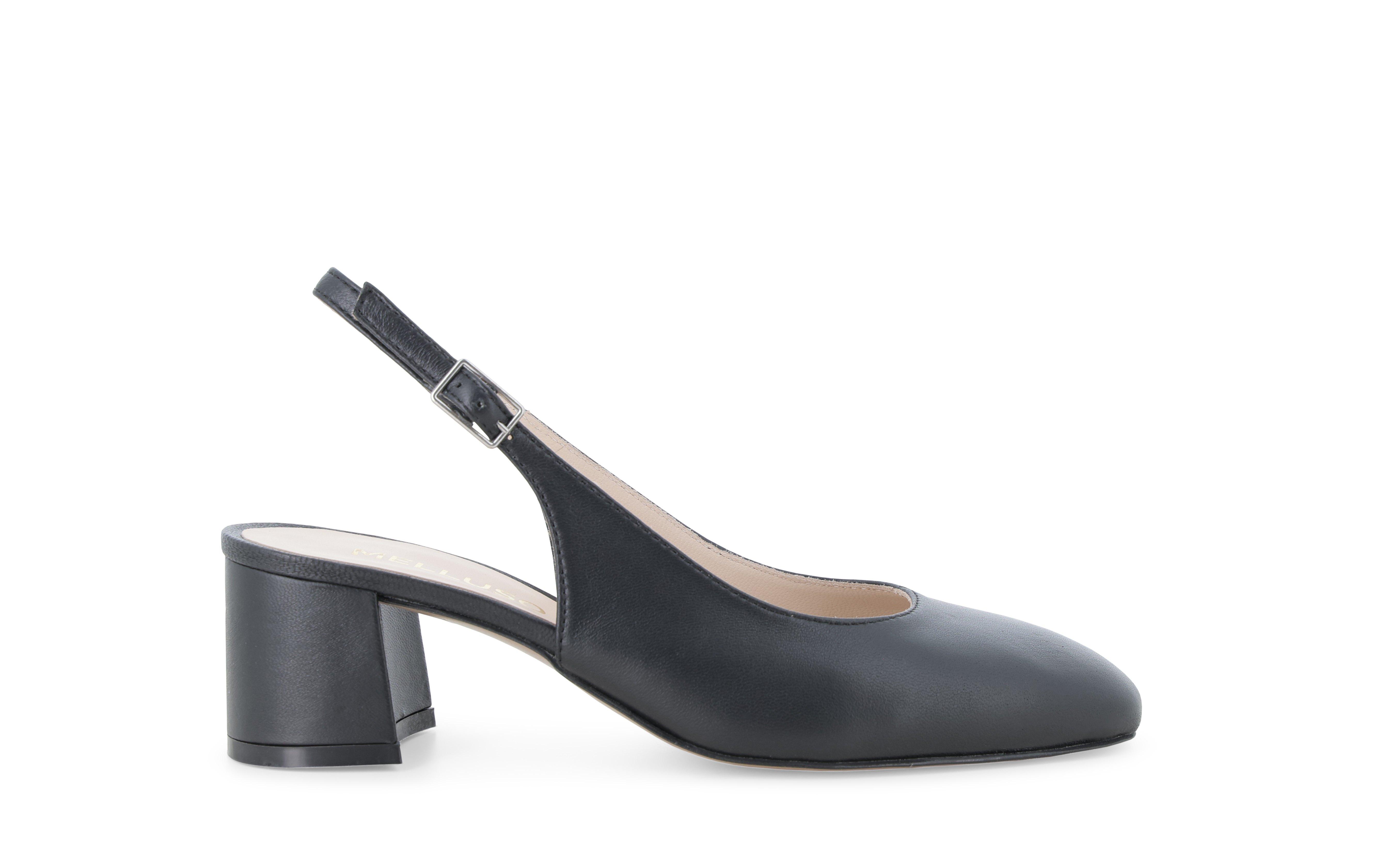 Slingback comfort in pelle nera con tacco a blocco d180q 36.5