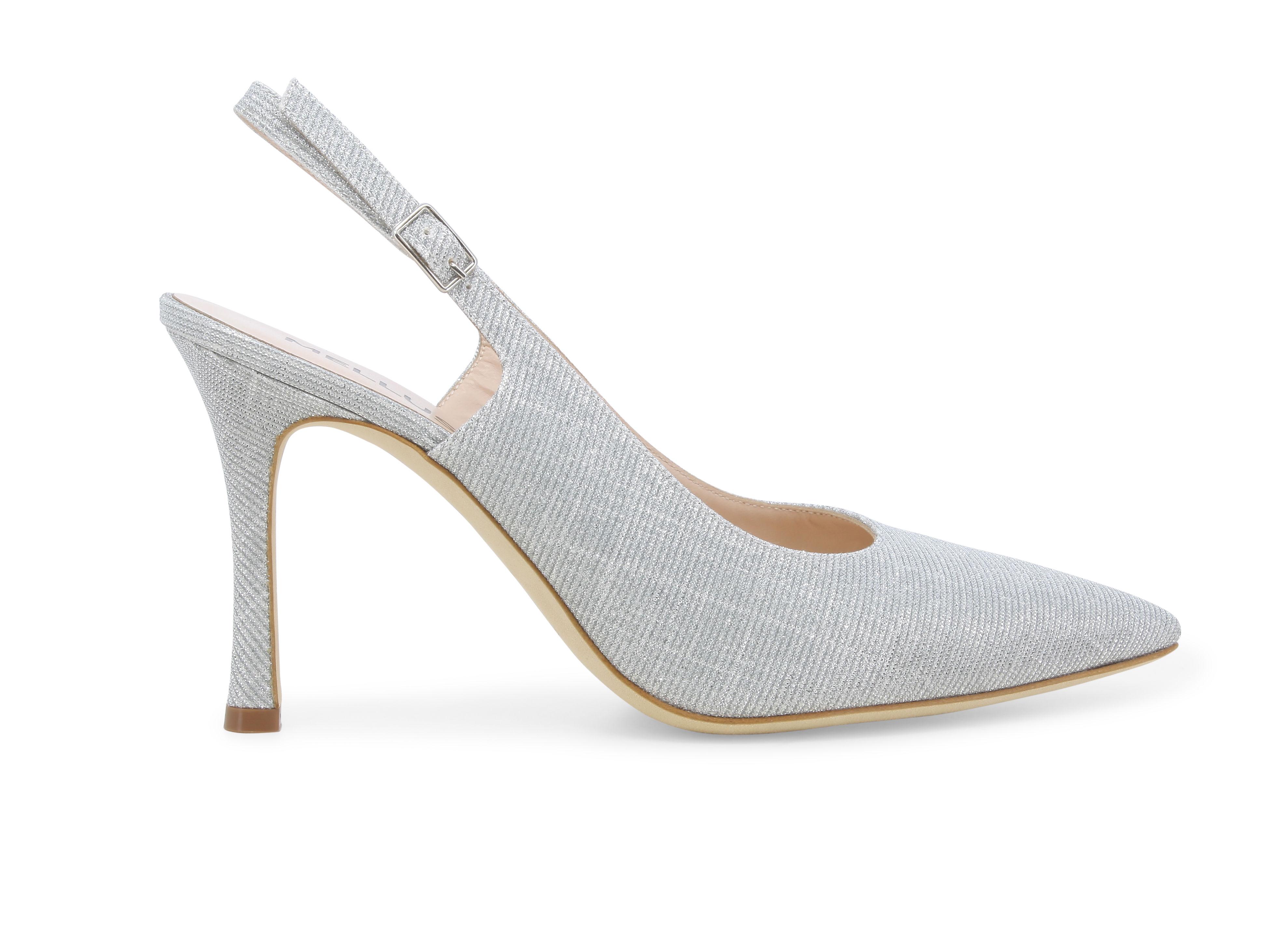 Décolleté donna slingback in tessuto argento d188q 38.5