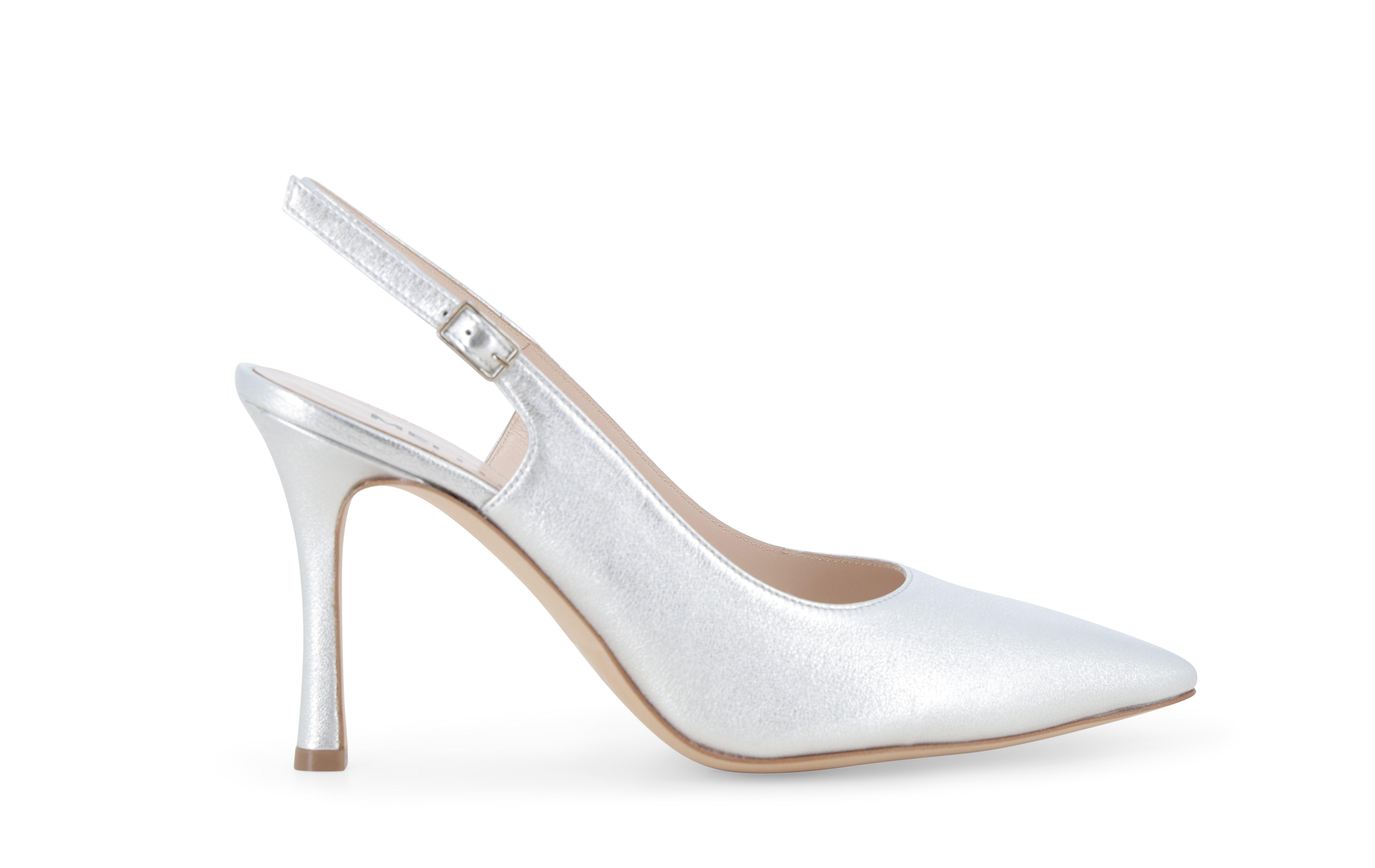 Slingback a punta in pelle argento metallizzato d188q 39